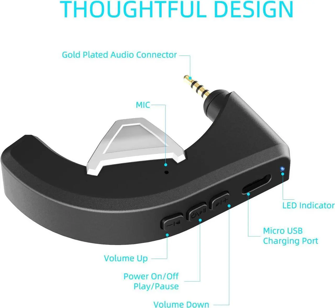 Alt view image 3 of 7 - aptX Wireless Bluetooth 5.0 Adapter for Bose QC3 QuietComfort 3 with Mic/Volume Control, Black