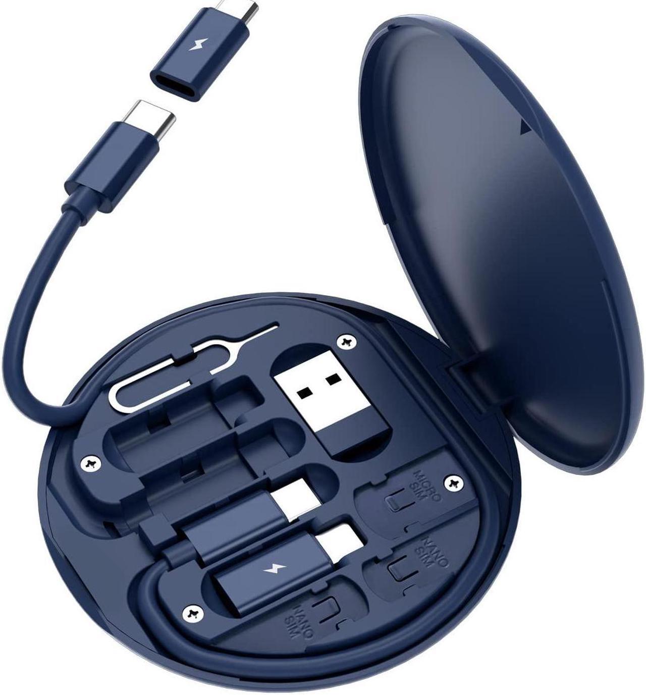 Main image of Multi USB Charging Adapter Cable Kit USB C to iOS Device Adapter Box Conversion Set USB A & Type C to Male Micro/Type C/iOS Device Data Transfer Card Storage Tray Eject Pin Phone Holder (Blue)