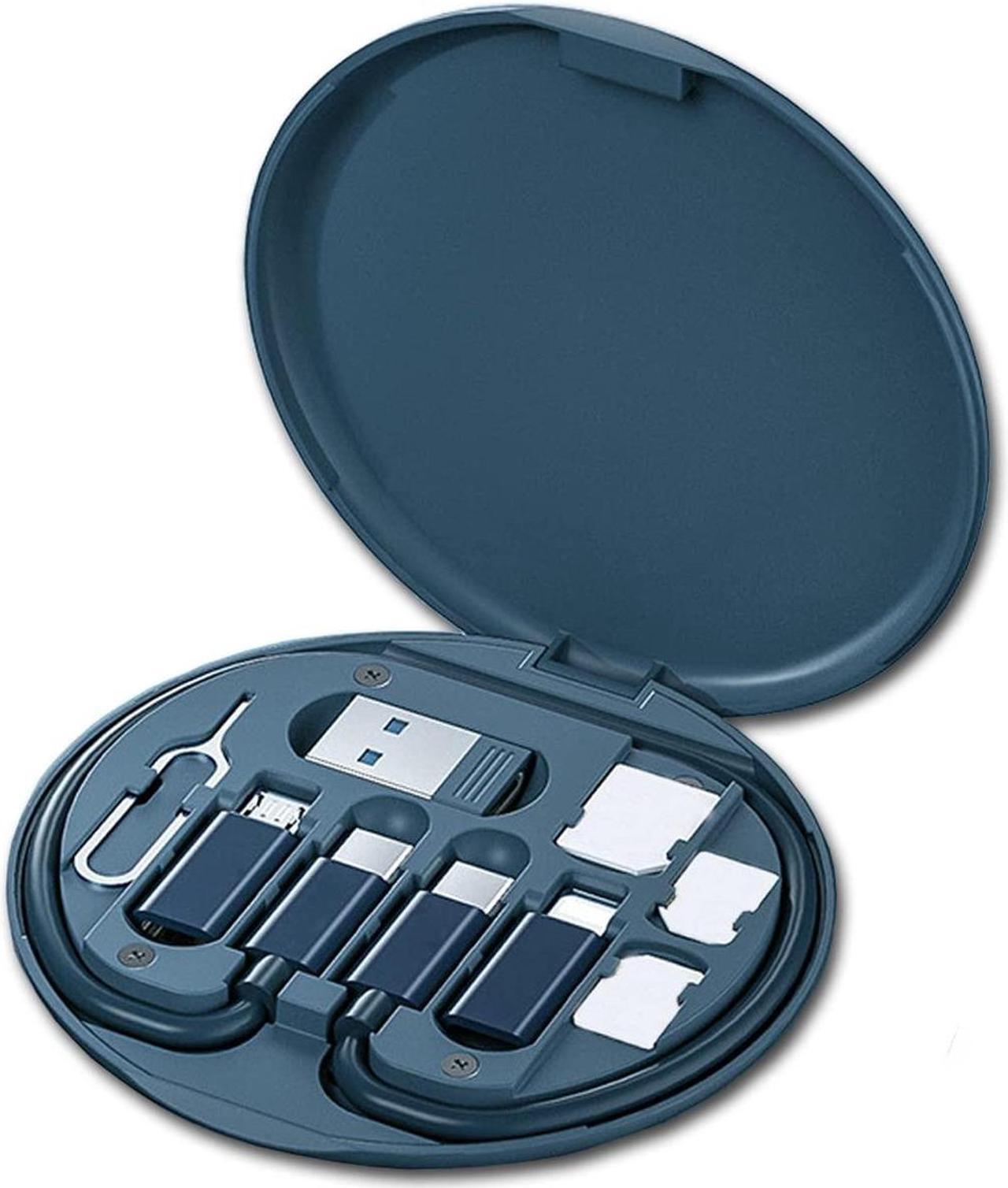 Alt view image 2 of 7 - Multi USB Charging Adapter Cable Kit USB C to iOS Device Adapter Box Conversion Set USB A & Type C to Male Micro/Type C/iOS Device Data Transfer Card Storage Tray Eject Pin Phone Holder (Blue)