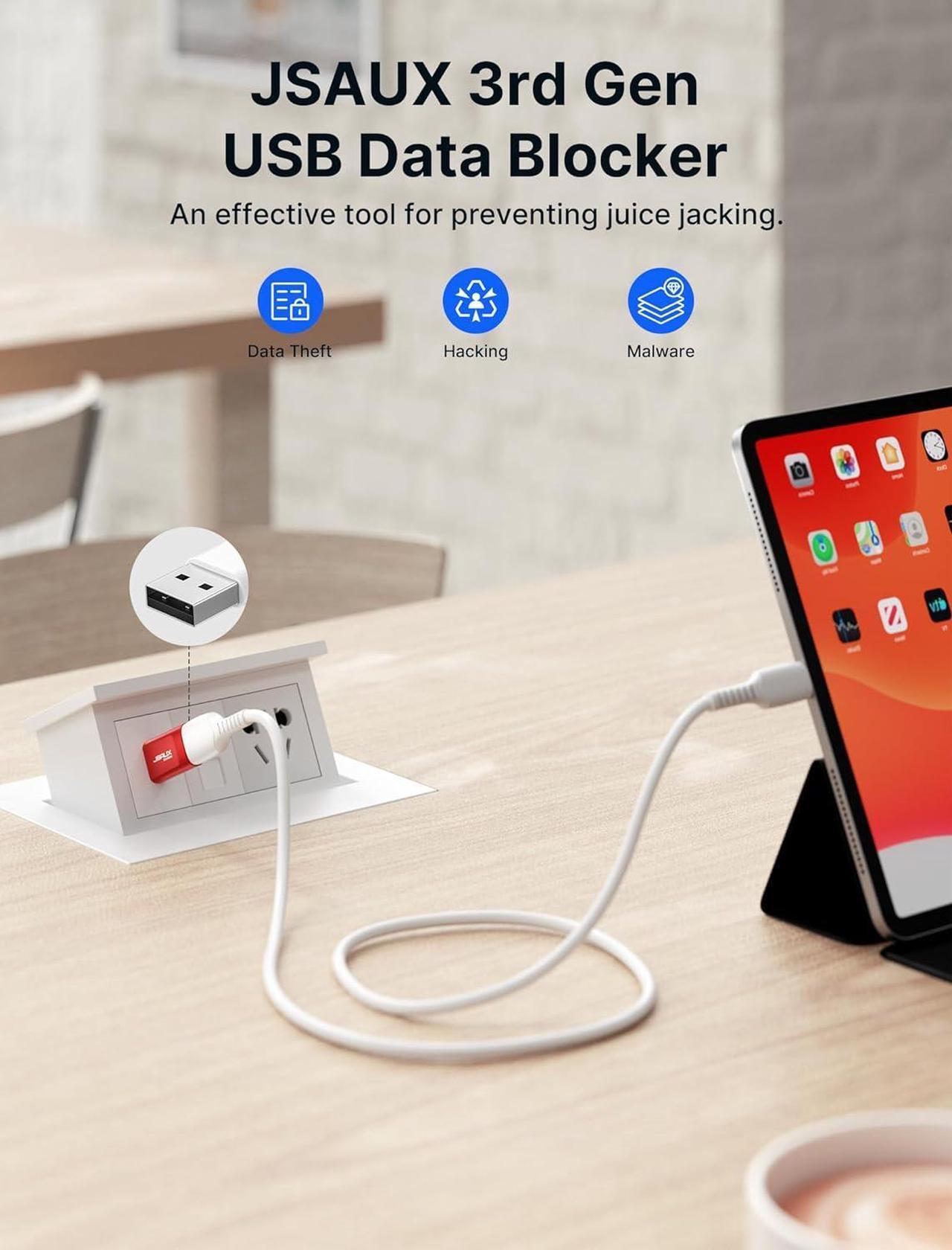 Alt view image 2 of 7 - USB Data Blocker (4-Pack) USB-A Defender Only for Quick Charge Protect Against Juice Jacking Refuse Hacking Provide Safe Charging- Red