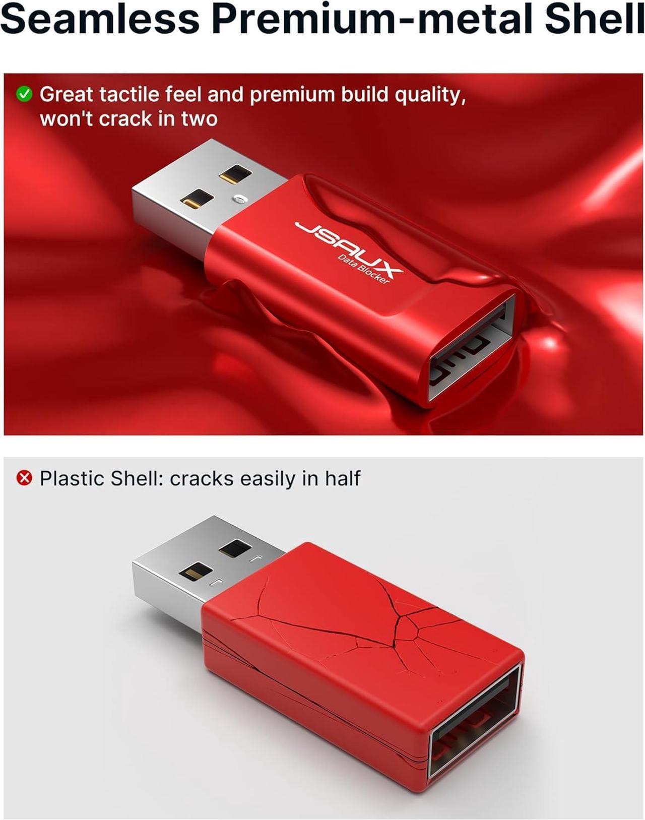 Alt view image 6 of 7 - USB Data Blocker (4-Pack) USB-A Defender Only for Quick Charge Protect Against Juice Jacking Refuse Hacking Provide Safe Charging- Red
