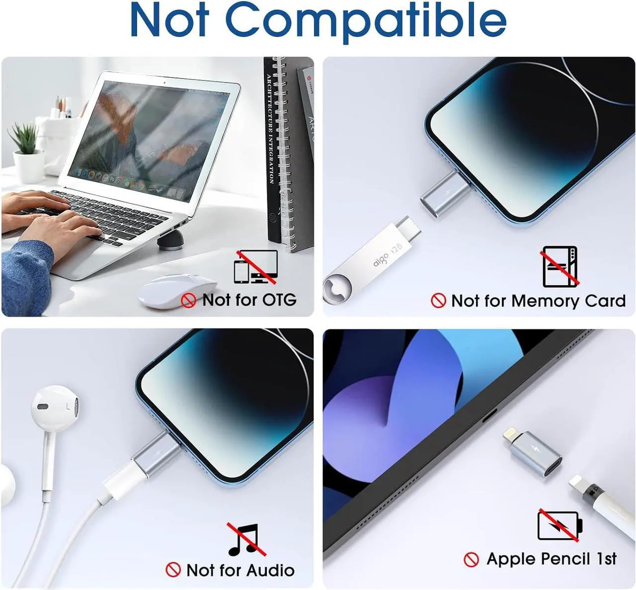 Alt view image 4 of 7 - Female USB C to Male Lightning Adapter 2 Pack 2.2A Charging Data Transfer Compatible with iPhone 14 13 12 11 Xs iPad iPod AirPods Not for Audio Headphones/OTG Firewire Anti-Lost Grey