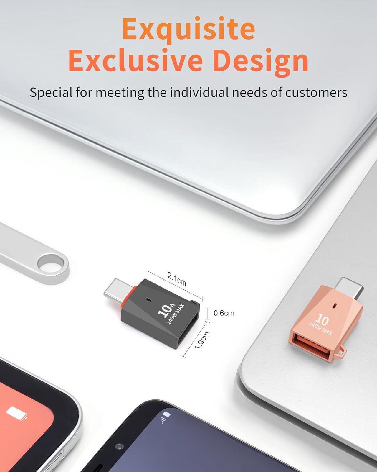 Alt view image 2 of 7 - Upgraded Zinc Alloy USB C to USB Adapter 2 Pack Type C Male to USB 3.0 Female Converter OTG Adapter with Keychain Compatible with iPad Samsung Galaxy Google Pixel (Rose Gold+Black)