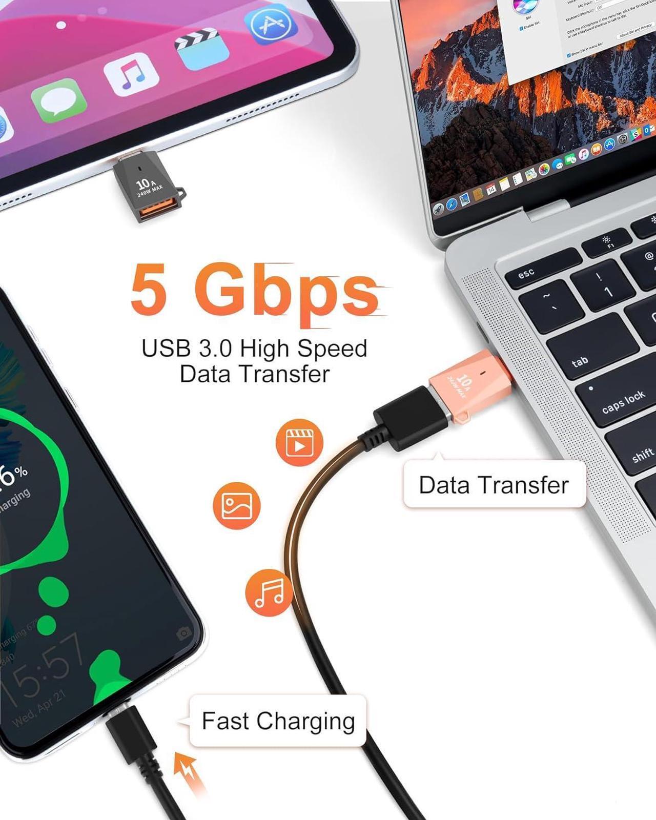 Alt view image 3 of 7 - Upgraded Zinc Alloy USB C to USB Adapter 2 Pack Type C Male to USB 3.0 Female Converter OTG Adapter with Keychain Compatible with iPad Samsung Galaxy Google Pixel (Rose Gold+Black)