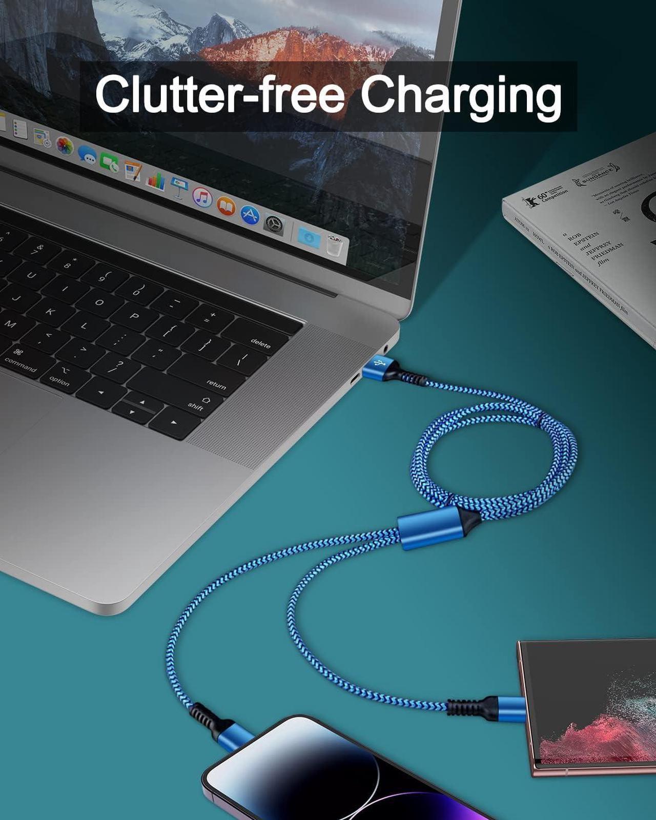 Alt view image 4 of 7 - 3Pack-4FT  & Android USB to Lightning & USB-C 2-in-1 Fast Charger Cable for iPhone 15 14 Pro Max Plus 13 12 11  Galaxy A14 A13 A23 Google Pixel 8 7 Pro 7a 6 Multi USBC Lighting USB Cord