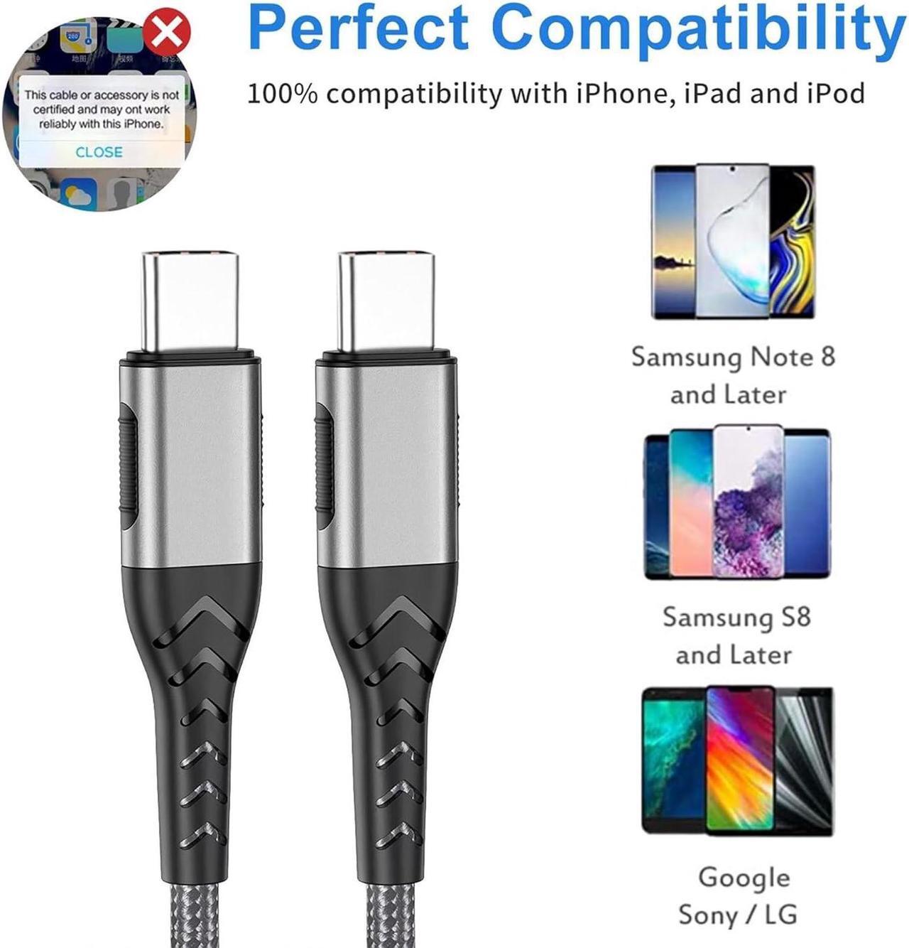 Alt view image 5 of 6 - USB C to USB C Cable 2Pack 100W 10ft USB C Charger Cable Fast Charging for Android/Phone/Pad Type C to Type C Charger Braided USB Cable Compatible with iPhone 16/15 Pro Plus Max Silver