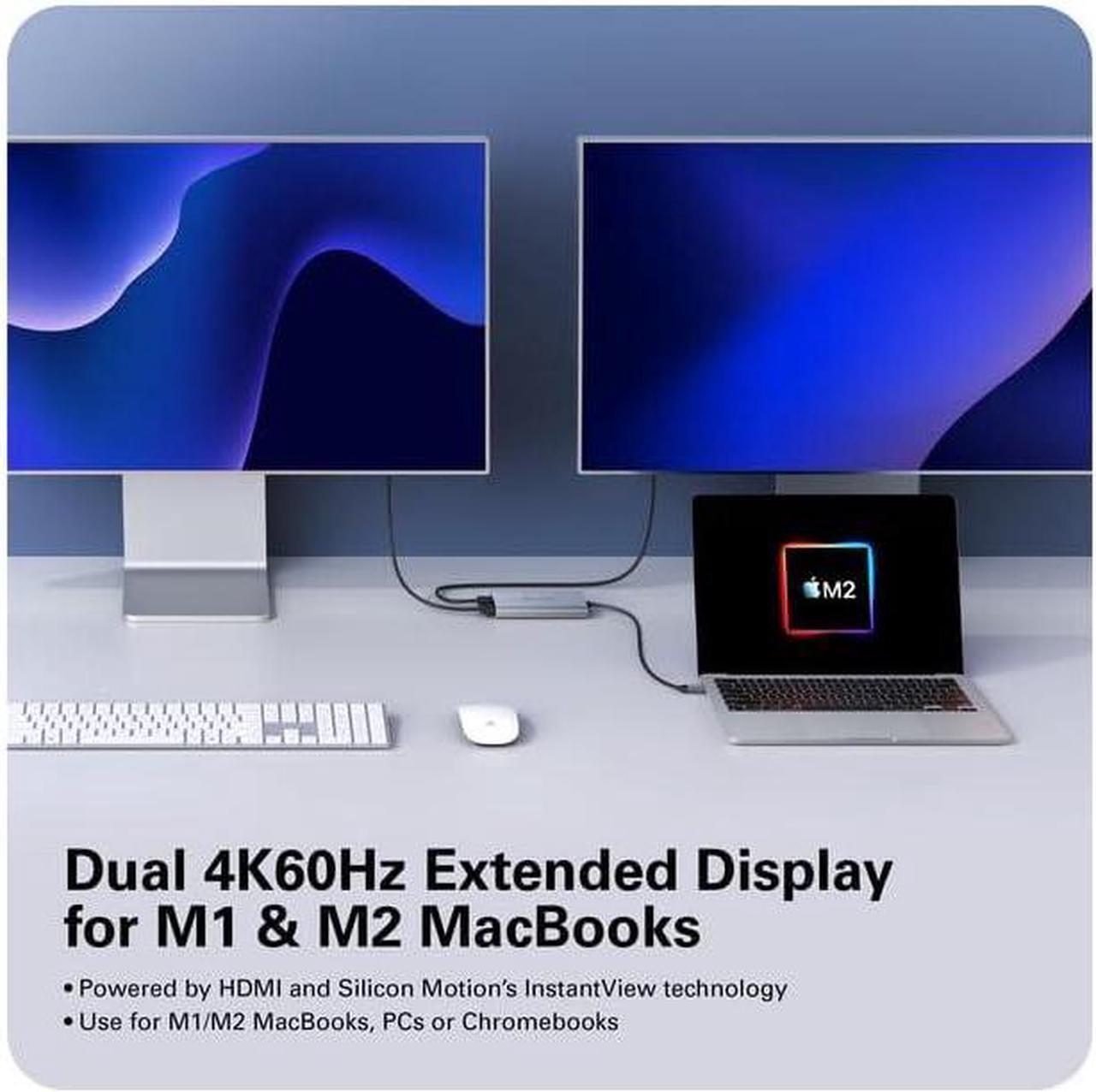 Alt view image 2 of 7 - Drive Dual 4K HDMI Adapter for M1/M2 MacBook 2X HDMI Pass-Through Charging