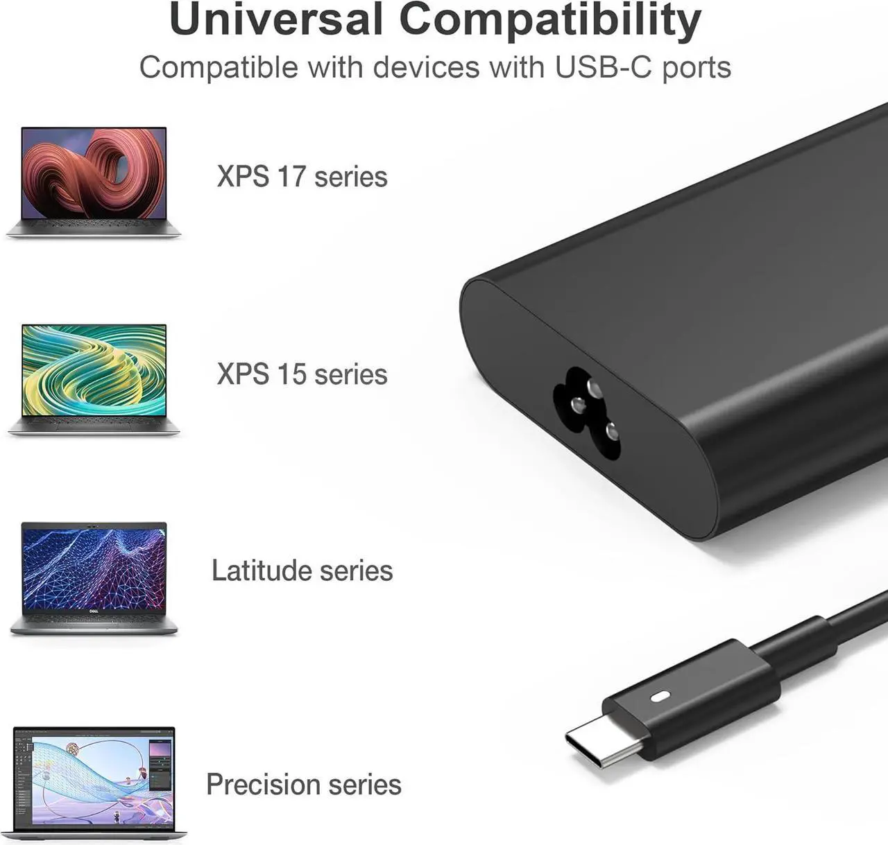 Alt view image 5 of 6 - Original Replacement for  130W Laptop Charger USB C Type C Slim AC Power Adapter for  Xps 17 Precision 5550 5530 2in1 XPS 15 2in1 9575DA130PM170 HA130PM170 0K00F5 K00F5 0M0H25 M0H25 T4V18