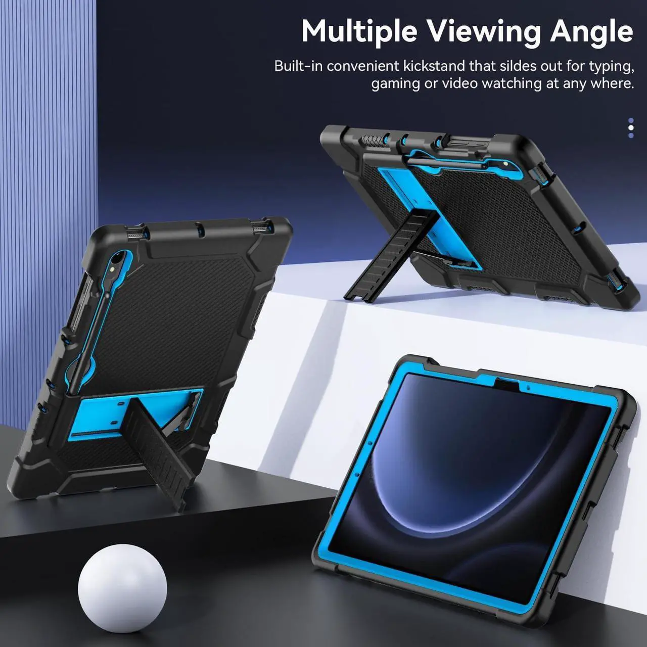 Alt view image 3 of 7 - Cantis Case for  Galaxy Tab S10 FE/ S9 FE 5G 10.9 Inch/Galaxy Tab S9 11 Inch 2023 Heavy Duty Shockproof Tablet Case Support S Pen Black+Blue+Black