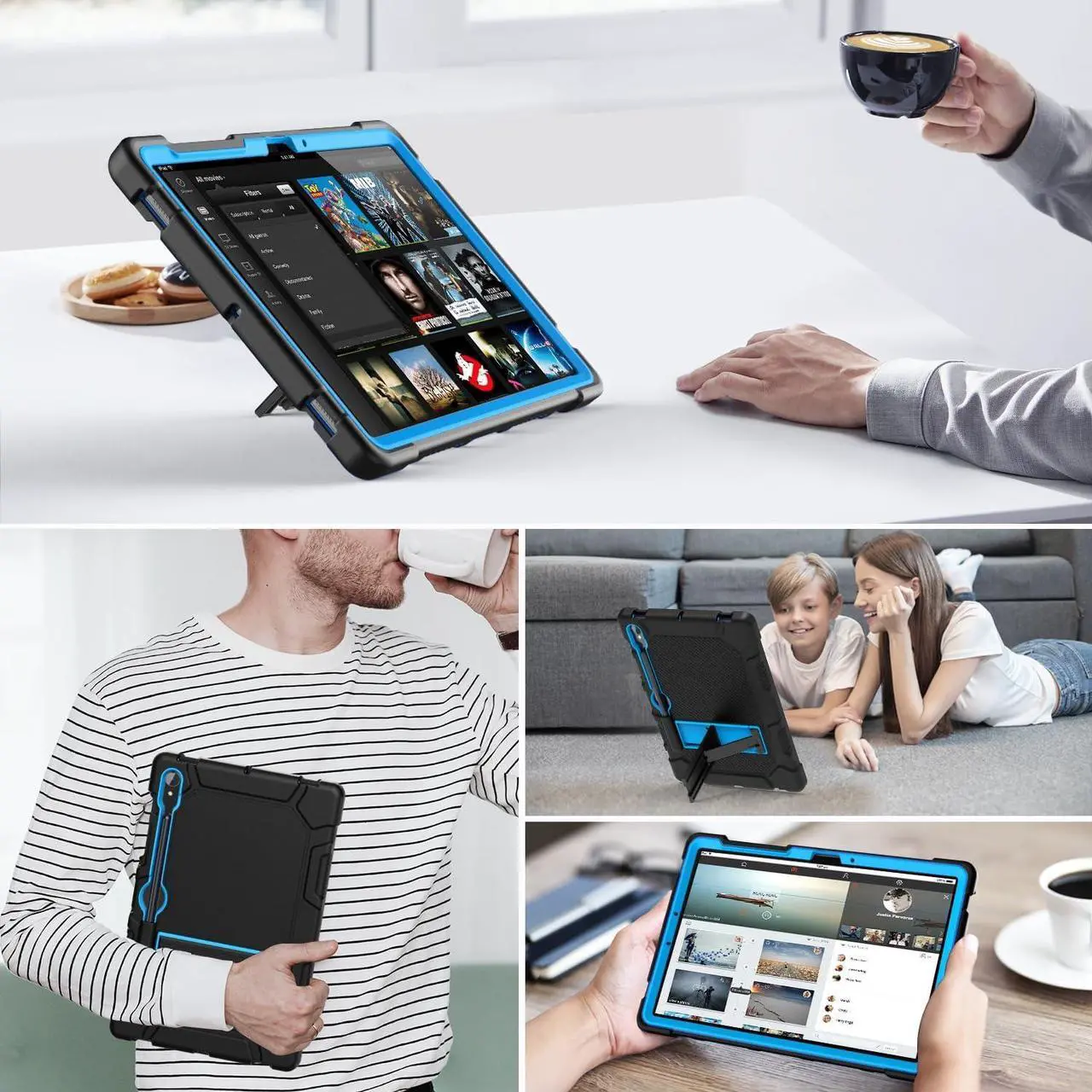 Alt view image 7 of 7 - Cantis Case for  Galaxy Tab S10 FE/ S9 FE 5G 10.9 Inch/Galaxy Tab S9 11 Inch 2023 Heavy Duty Shockproof Tablet Case Support S Pen Black+Blue+Black