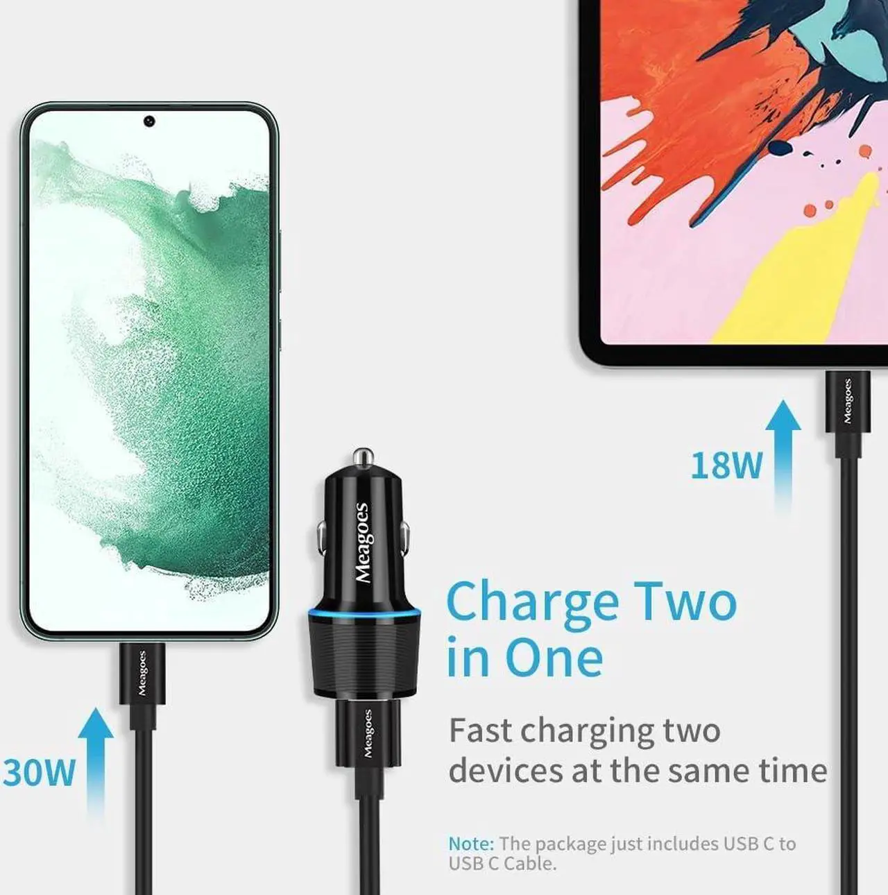 Alt view image 3 of 7 - USB C Car Charger, 48W 2-Port Fast Charging Adapter with PD&QC3.0 Compatible for iPhone 16/15 Pro Max/Samsung Galaxy S25/S24/S23/S22/S21/S20 Plus/Ultra/Note 20/10, iPad Pro -3.3ft Type C Cord