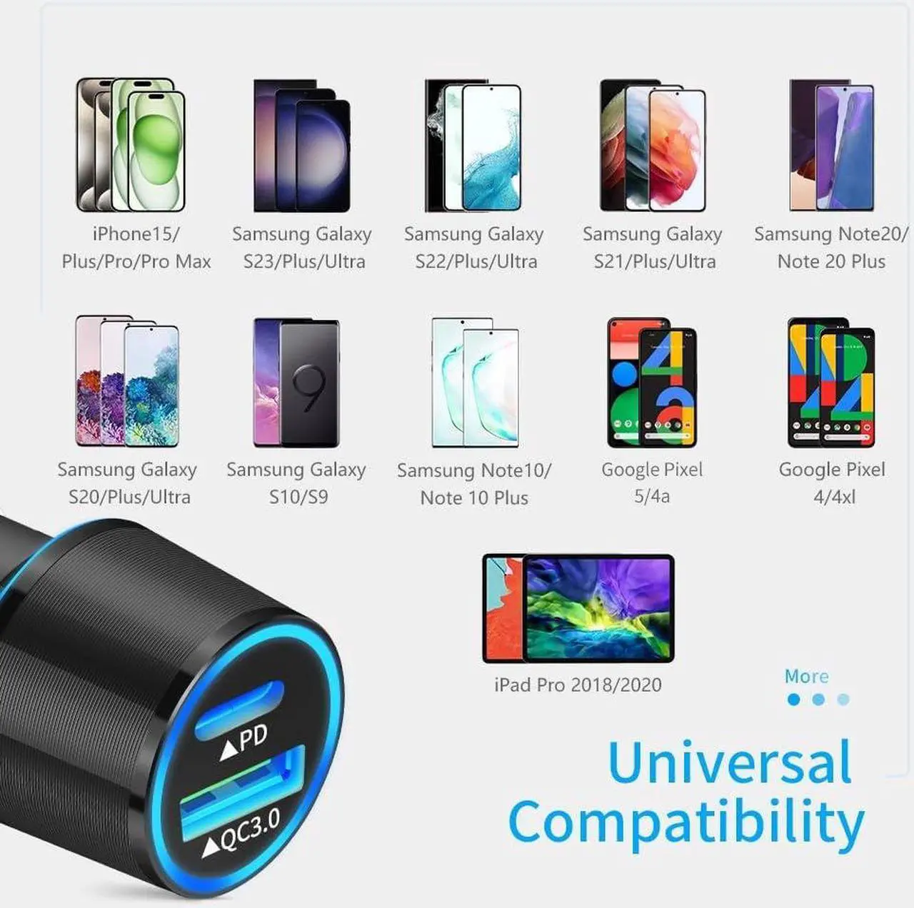 Alt view image 4 of 7 - USB C Car Charger, 48W 2-Port Fast Charging Adapter with PD&QC3.0 Compatible for iPhone 16/15 Pro Max/Samsung Galaxy S25/S24/S23/S22/S21/S20 Plus/Ultra/Note 20/10, iPad Pro -3.3ft Type C Cord