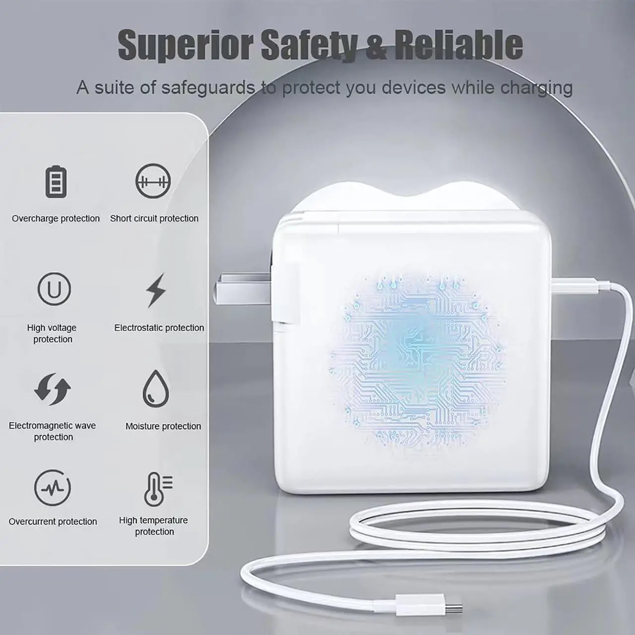 Alt view image 7 of 7 - Compatible with MacBook Pro Charger& MacBook Air Charger, for MacBook Pro & MacBook Air 16 15 14 13 inch,M1 M2 M3 M4,MacBook 12(2015-2017),Other C Interface Devices(140W)