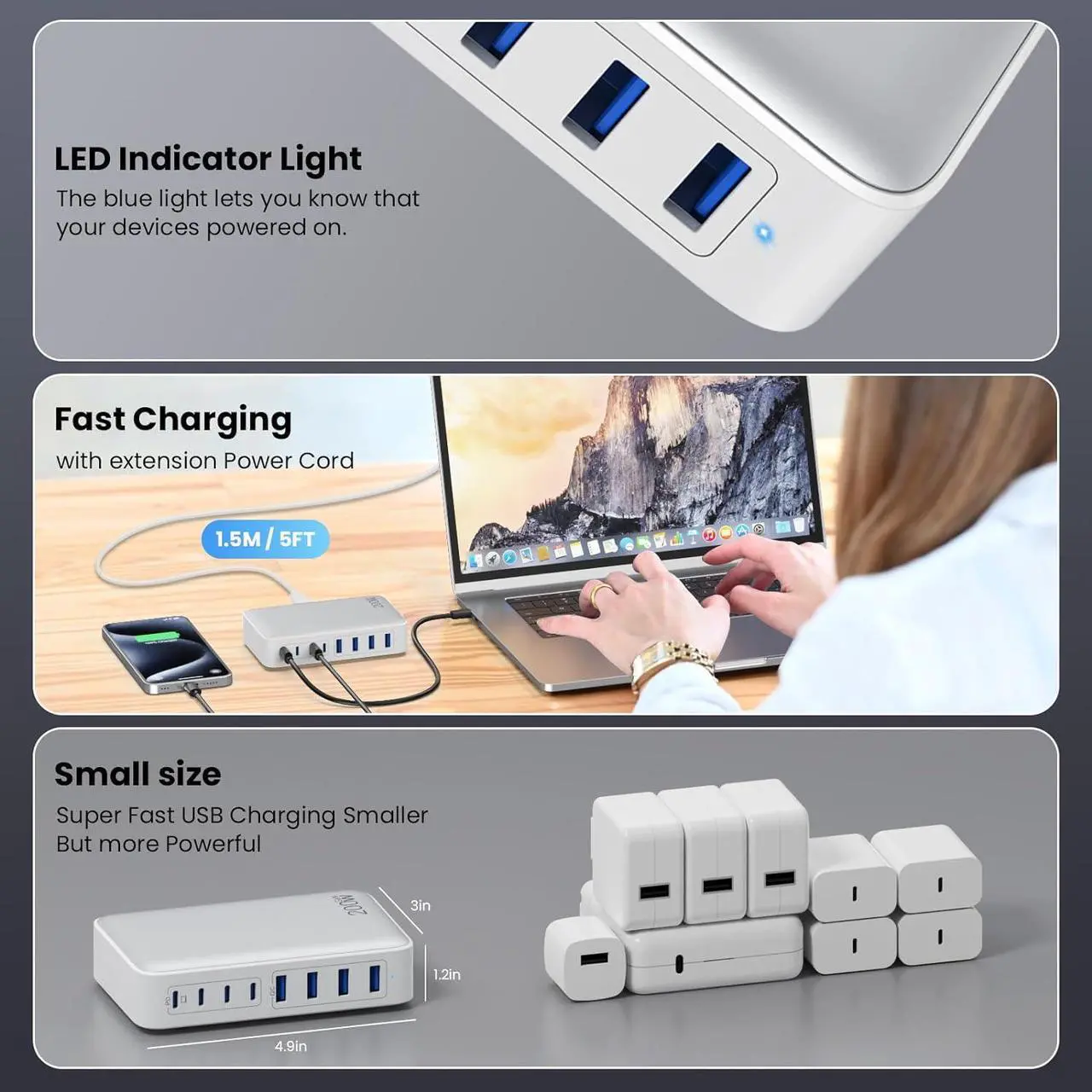 Alt view image 5 of 7 - USB C Charger Block 100W 4 Port GaN Charger USB C Fast Charging Station Foldable Compact Wall Charger Power Adapter for MacBook Pro/Air  XPS iPad Pro iPhone 16/15 Galaxy S24 and More