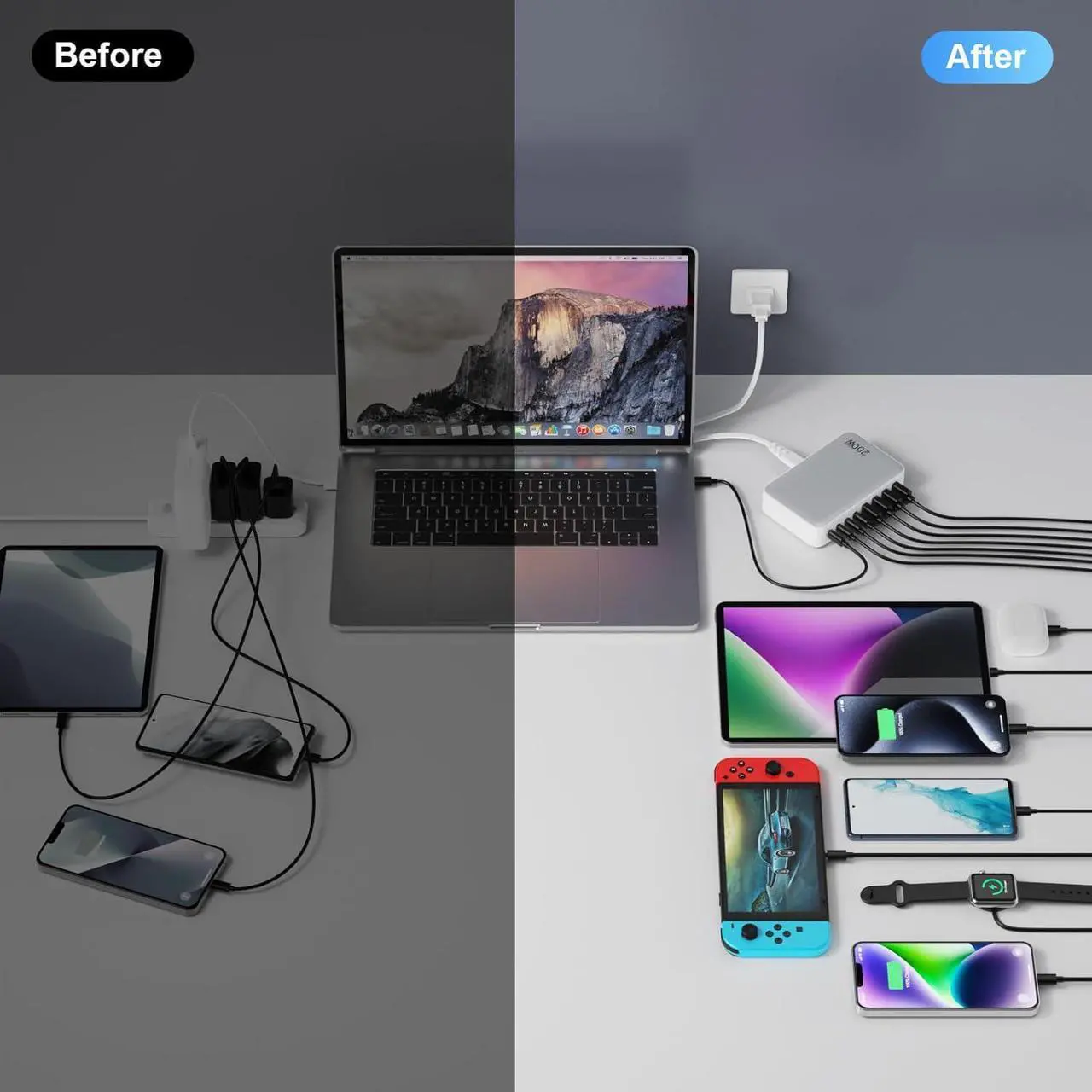Alt view image 7 of 7 - USB C Charger Block 100W 4 Port GaN Charger USB C Fast Charging Station Foldable Compact Wall Charger Power Adapter for MacBook Pro/Air  XPS iPad Pro iPhone 16/15 Galaxy S24 and More