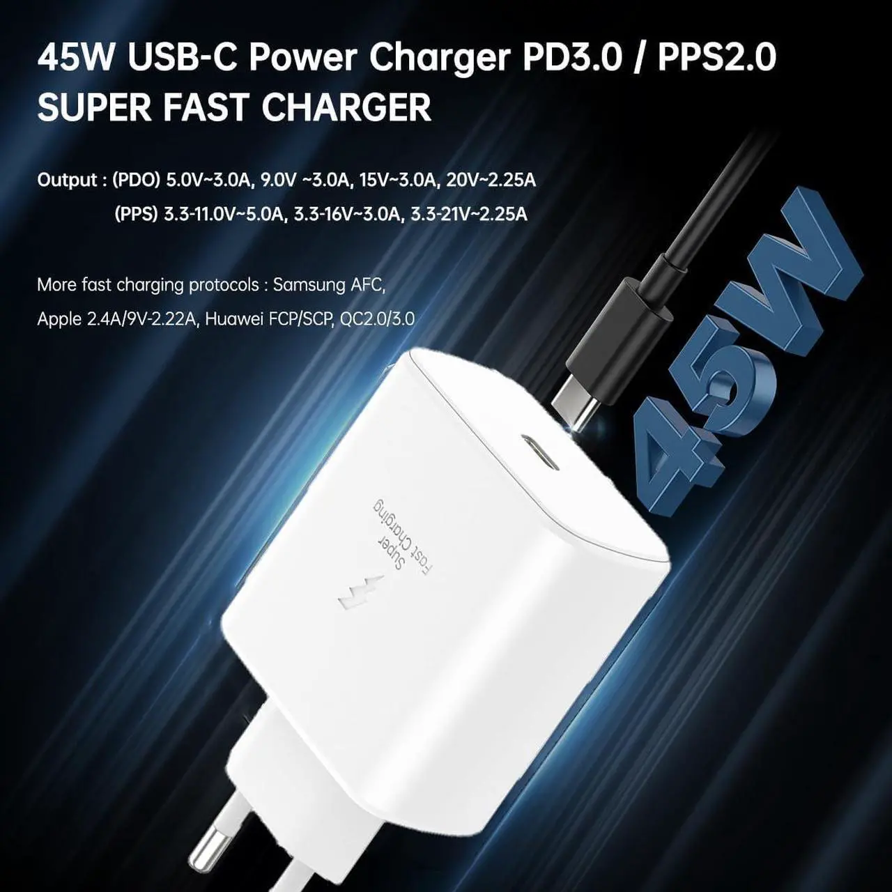 Alt view image 2 of 7 - 45W Europe Super Fast Charger European Travel Plug Adapter for Samsung Galaxy S25 S24 S23 S22 S21 Ultra Plus iPhone MacBook iPad EU International Adaptor USB C Wall Charger PD PPS Italy Spain Euro