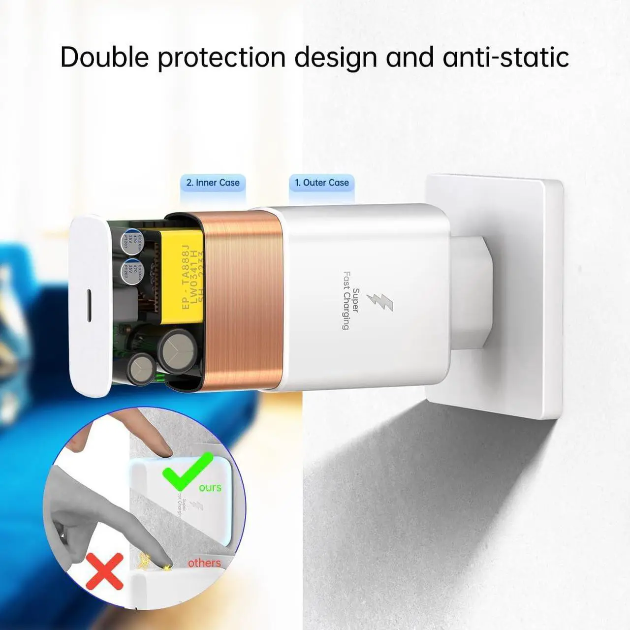 Alt view image 4 of 7 - 45W Europe Super Fast Charger European Travel Plug Adapter for Samsung Galaxy S25 S24 S23 S22 S21 Ultra Plus iPhone MacBook iPad EU International Adaptor USB C Wall Charger PD PPS Italy Spain Euro