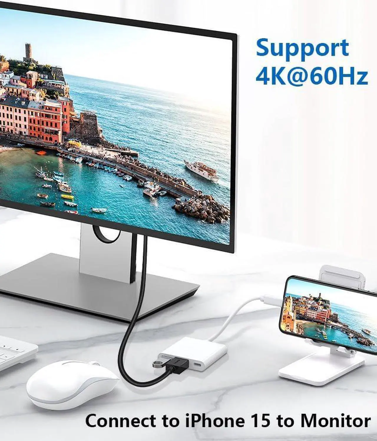 Alt view image 2 of 7 - USB-C to HDMI Multiport Adapter with HDMI 4K@60Hz Output USB 3.0 Port and USB-C Charging Port Type-C to Digital AV Hub for  iPhone 15 MacBook Pro/Air iPad Pro iMac Galaxy S22 More (White)