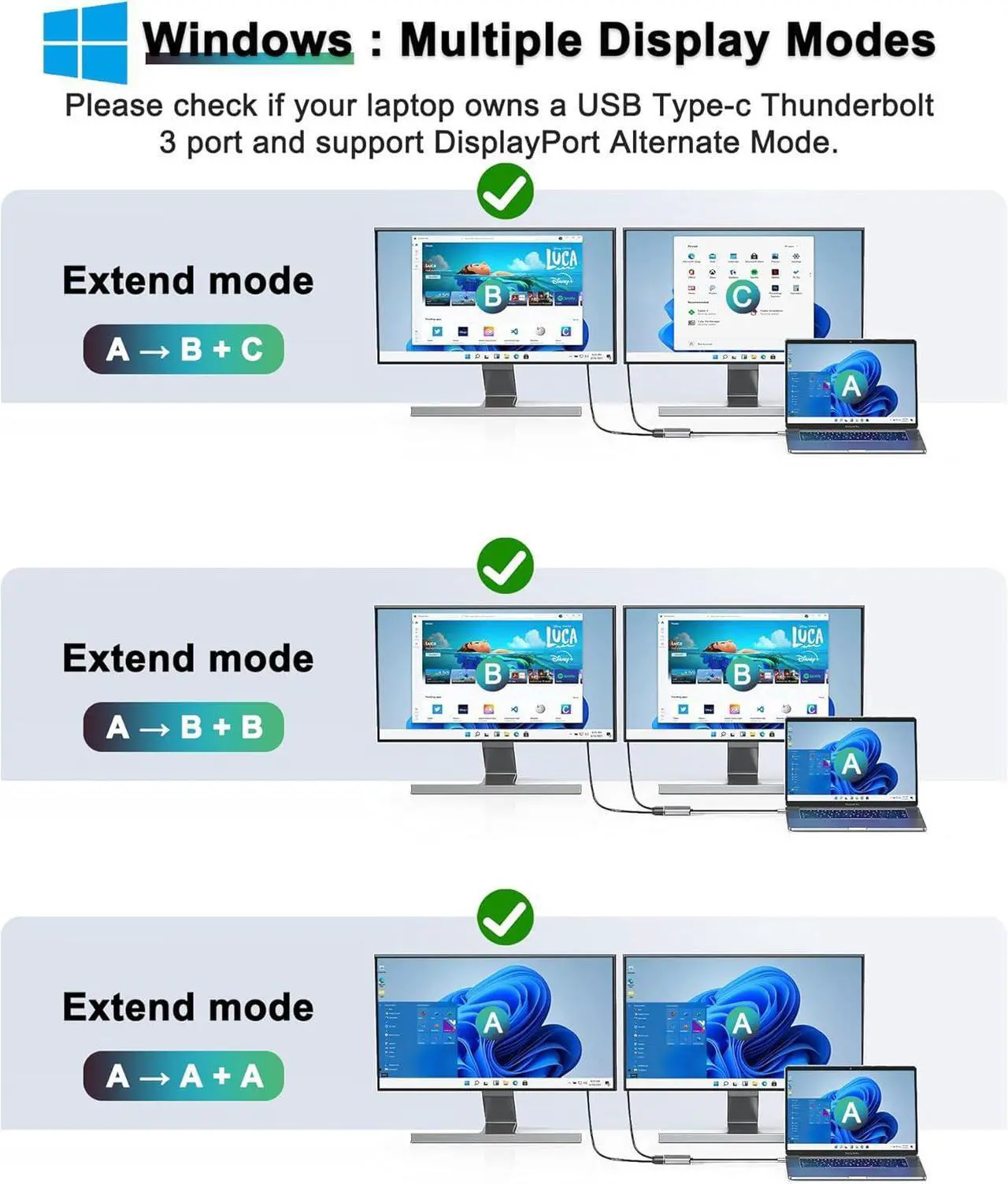Alt view image 4 of 7 - USB C to Dual HDMI Adapter for 2 Monitors, HDMI Splitter for Dual Monitors, Docking Station Dual Monitor, Laptop Connected to Two Monitors, Dual Monitor Adapter Extended Display (Only Support Windows)