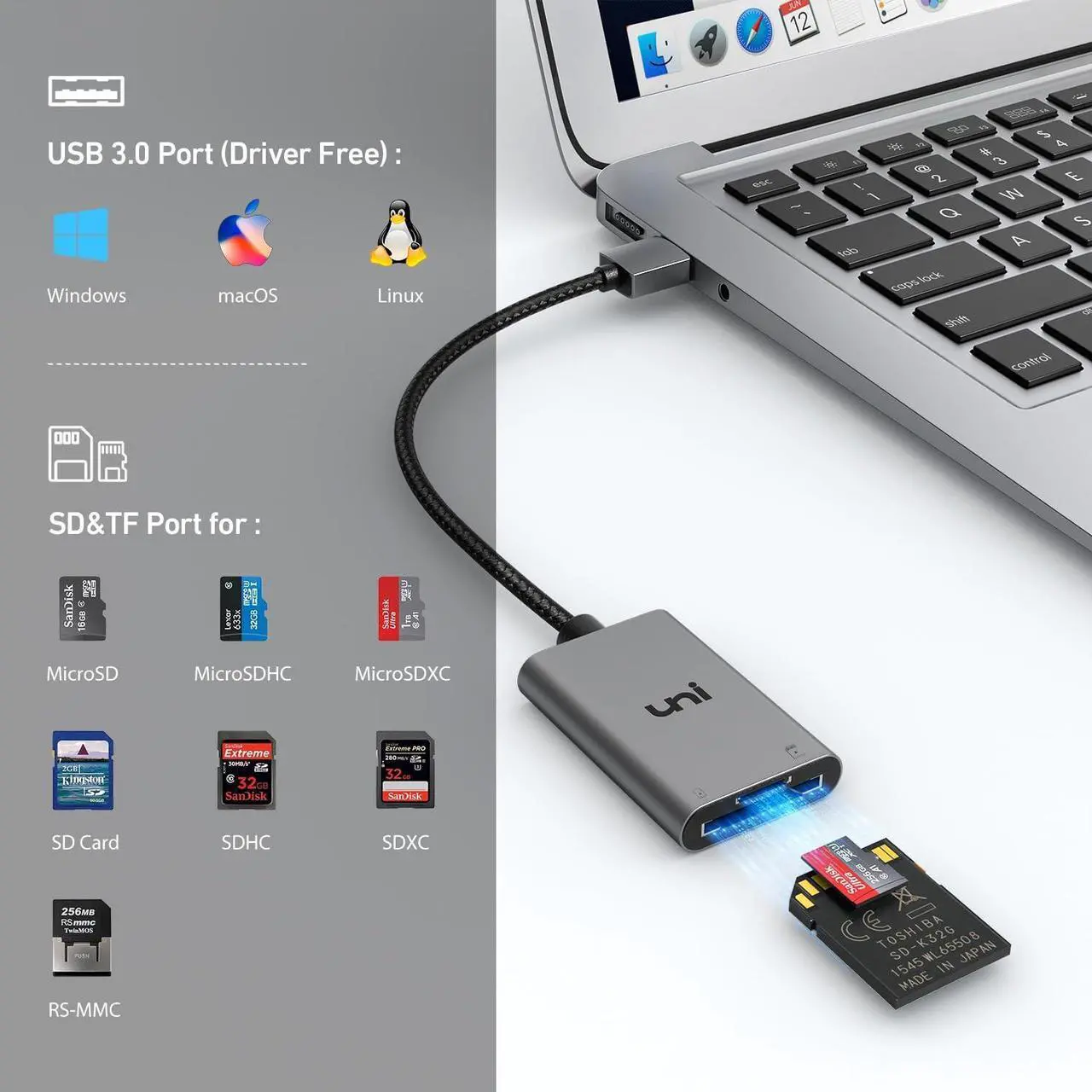 Alt view image 7 of 7 - SD Card Reader High-Speed USB 3.0 to Micro SD Card Adapter Aluminum Computer Memory Card Reader Dual Slots for SD/SDXC/SDHC/MMC/Micro SDXC/TF/Micro SDHC | Laptop PC and More