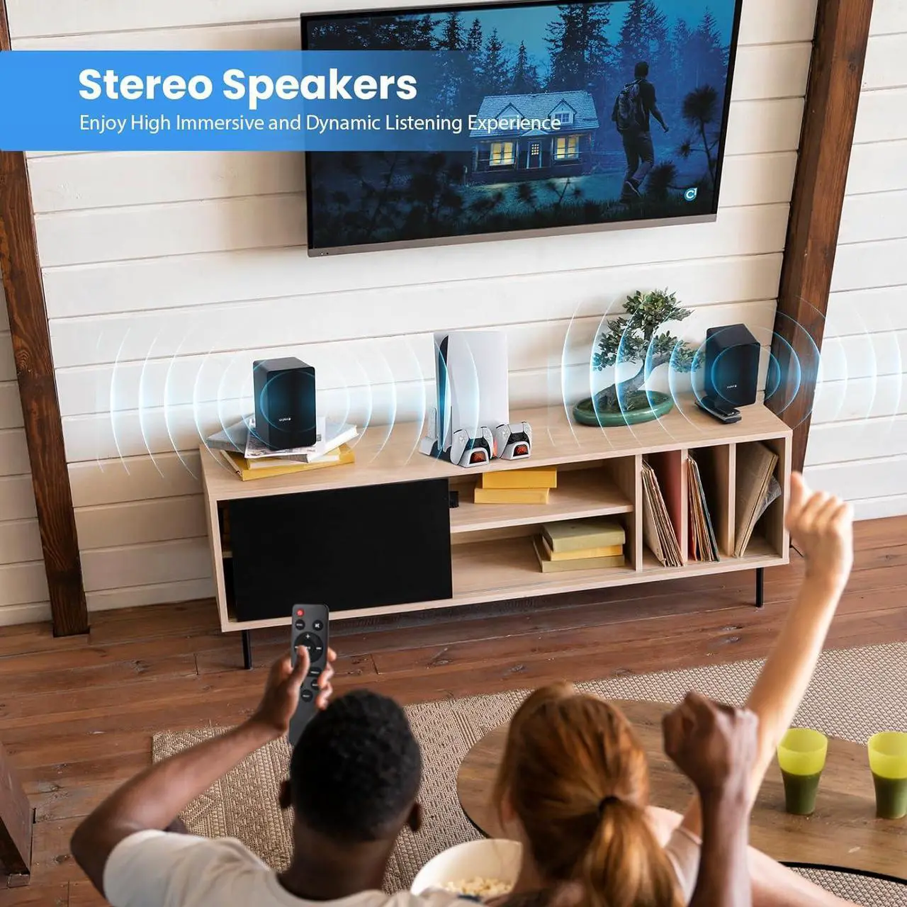 Alt view image 5 of 7 - 70W Powered Bookshelf Speakers Pair, 5 Way Wired Vinyl Record Player Speakers Optical/ARC/RCA/AUX/BT Inputs 4" Subwoofer Active Home Theater Stereo Speakers for Turntable TV PC Studio Monitor