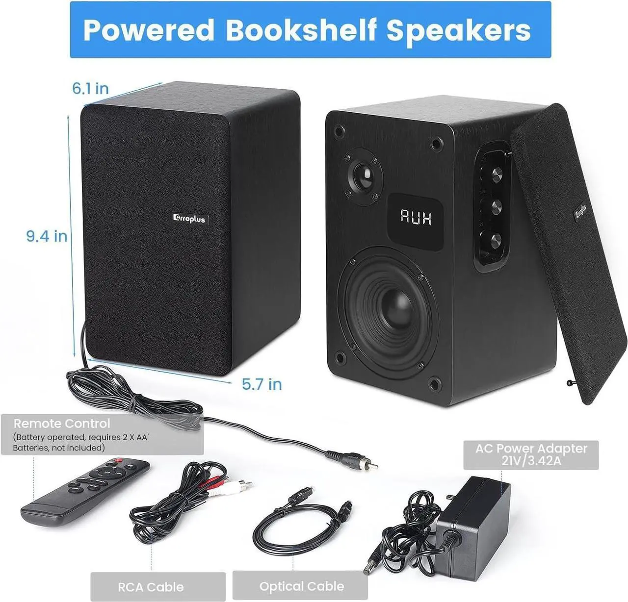 Alt view image 6 of 7 - 70W Powered Bookshelf Speakers Pair, 5 Way Wired Vinyl Record Player Speakers Optical/ARC/RCA/AUX/BT Inputs 4" Subwoofer Active Home Theater Stereo Speakers for Turntable TV PC Studio Monitor