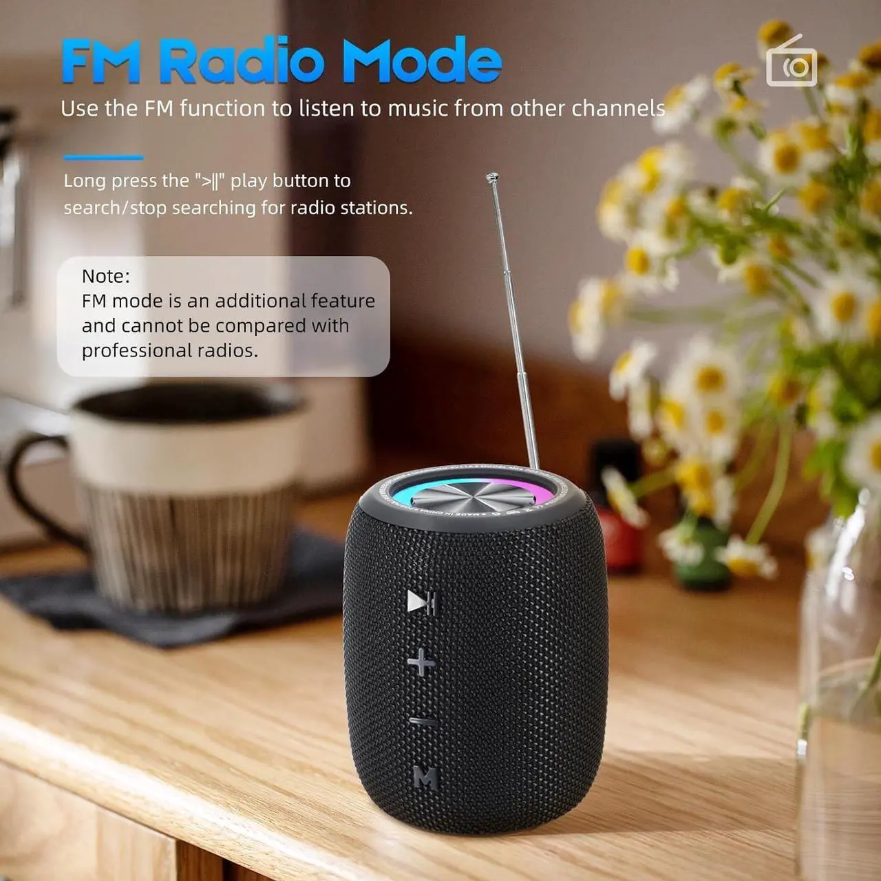 Alt view image 5 of 7 - Portable Bluetooth Speaker, BT5.3 Wireless Speaker 20W Bass Diaphragms with Multi LED Light Dynamic Modes, IPX6 Waterproof 16H Playtime supports FM Mode, TF, USB for Home, Cycling, Outdoor, Beach