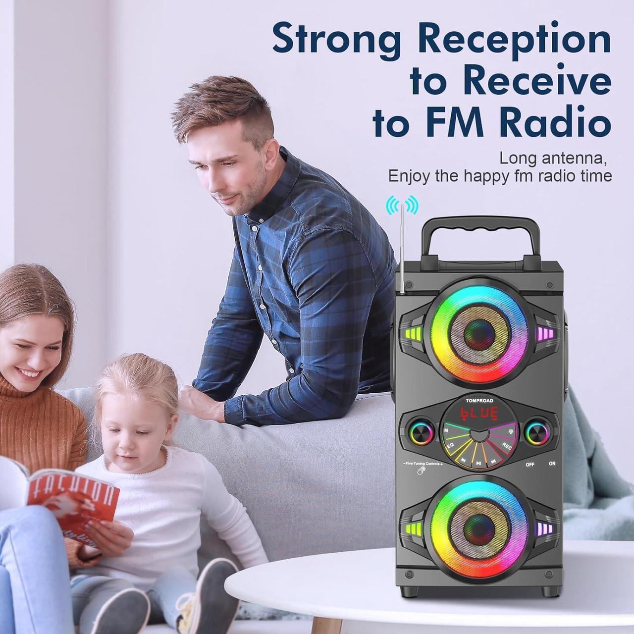 Alt view image 6 of 7 - Bluetooth Speakers, 60W Portable Wireless Loud Outdoor Home Party Bluetooth Speaker with Subwoofer, FM Radio, LED Colorful Lights, Microphone, Remote and Big Powerful Stereo Deep Bass Sound Boombox