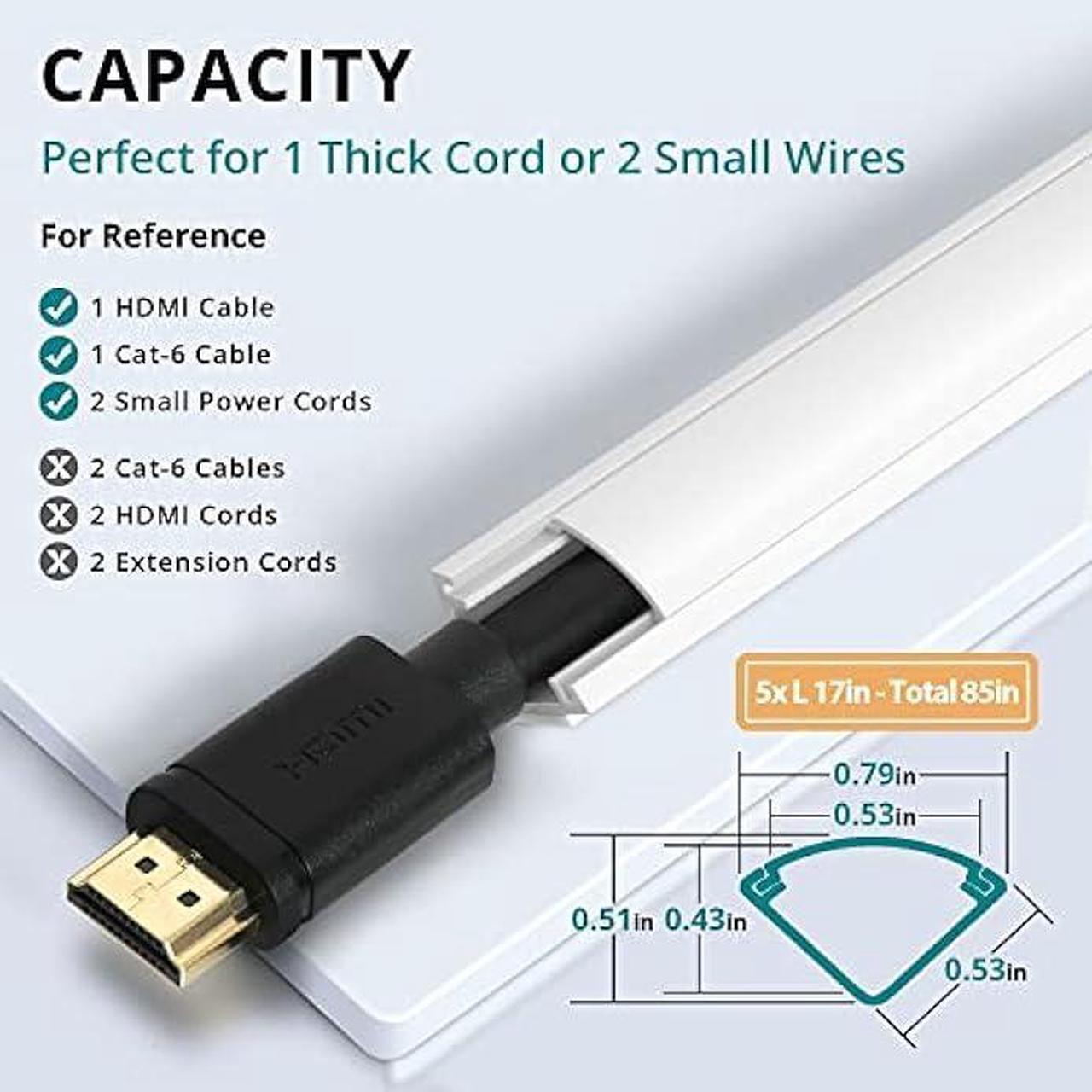 Alt view image 2 of 6 - 85in Corner Cable Concealer, Corner Cord Hider for One Cord, Wire Covers for Cords, Paintable Corner Cord Cover, Cable Management Channel Cable Raceway for Wall, Floor Baseboard, Ceiling -5 X L17in