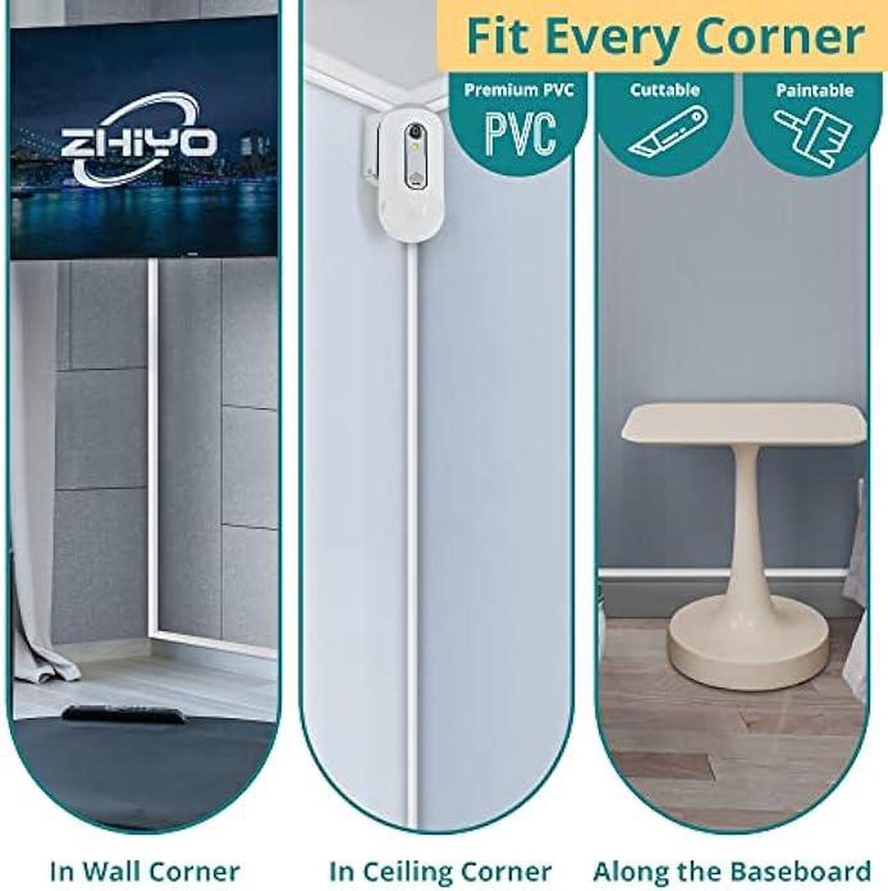 Alt view image 5 of 6 - 85in Corner Cable Concealer, Corner Cord Hider for One Cord, Wire Covers for Cords, Paintable Corner Cord Cover, Cable Management Channel Cable Raceway for Wall, Floor Baseboard, Ceiling -5 X L17in