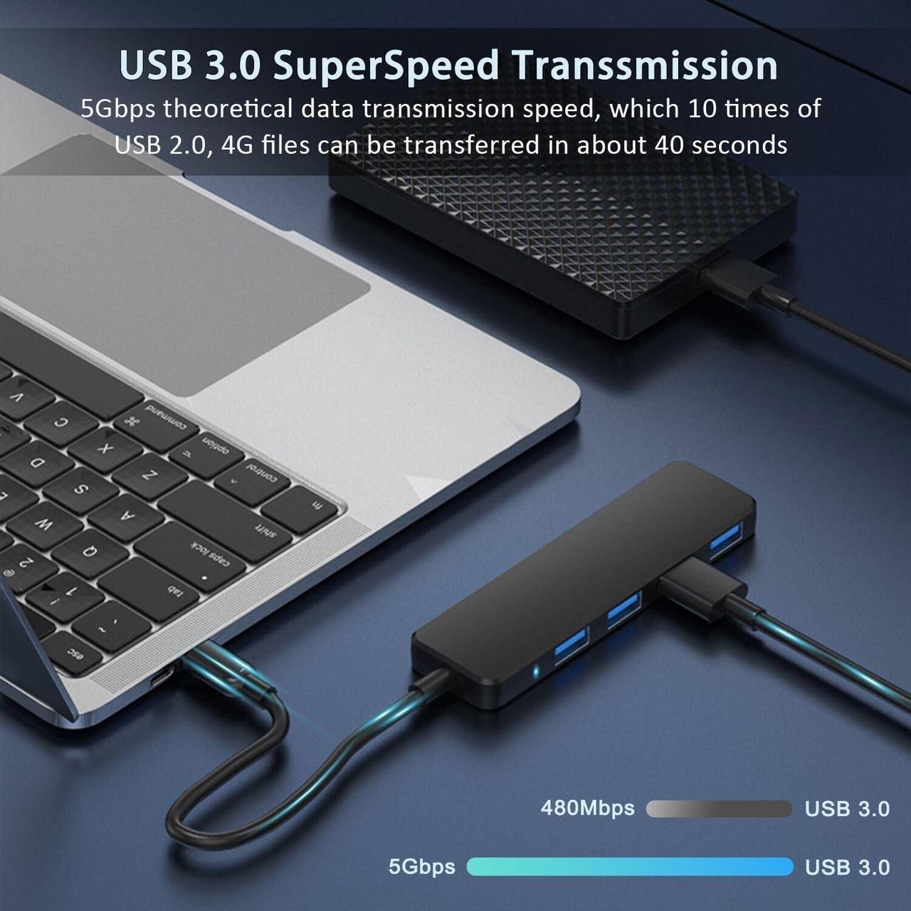 Alt view image 3 of 7 - USB 3.0 Hub, VIENON 4-Port USB Hub USB Splitter USB Expander for Laptop, Xbox, Flash Drive, HDD, Console, Printer, Camera,Keyborad, Mouse