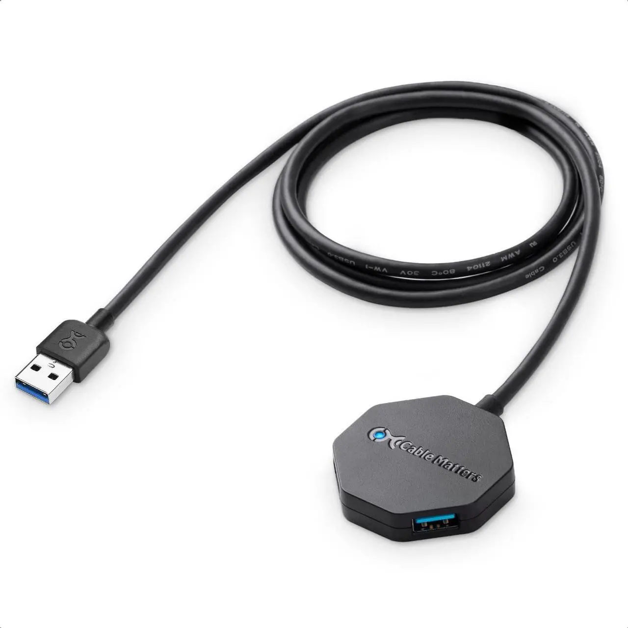 Main image of Cable Matters Ultra Mini 4 Port USB Hub with Long 4 ft Extension Cable Tail (USB 3.0 Hub, USB Extension Hub, USB Hub Long Cord, USB Extension Cable Multiple Port) in Black