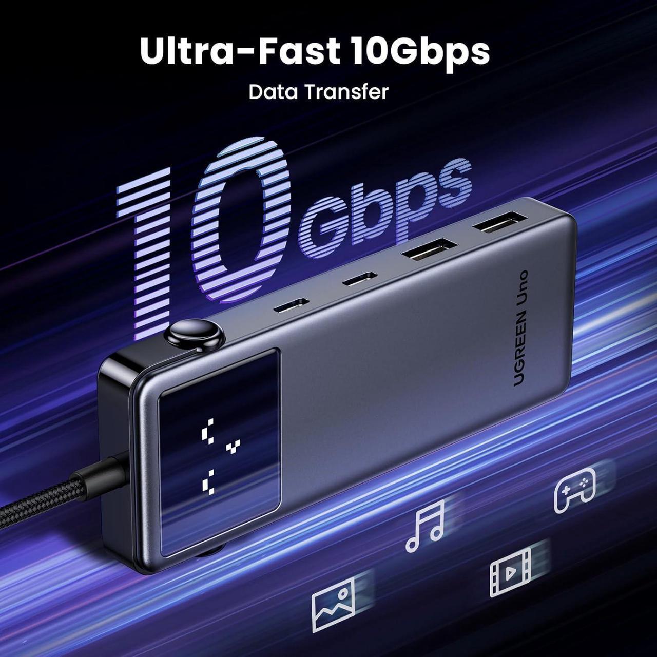 Alt view image 3 of 7 - UGREEN Uno 6 in 1 USB-C Hub with 10Gbps USB-C & USB-A Data Ports 4K@60Hz HDMI for MacBook Pro/Air, iPad Pro, Surface, XPS, Thinkpad and More.