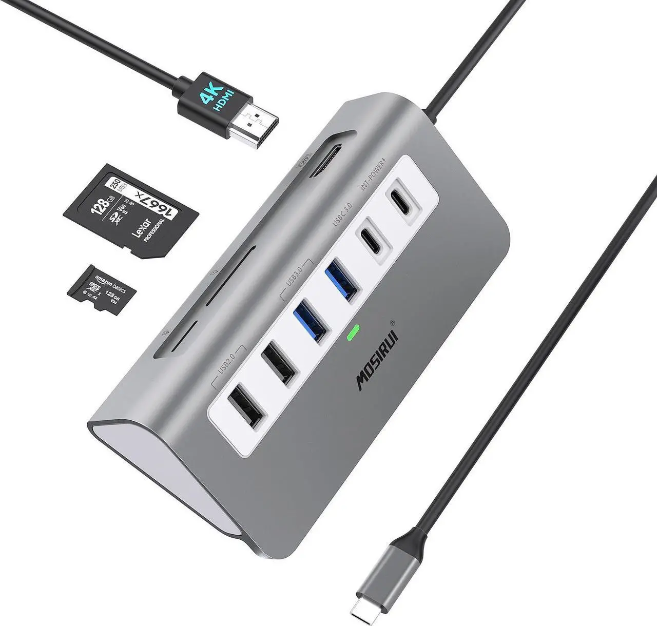 Main image of USB C Hub,Mosirui 9-in-1 USB C Hub Multiport Adapter Docking Station USB CHub with 4KHDMI,5Gbps USB-A3.0/USB-C 3.0, USB 2.0, 100W PD, SD/TF for MacBook/Pro iPad/Dell/HP/Desktop/Laptop