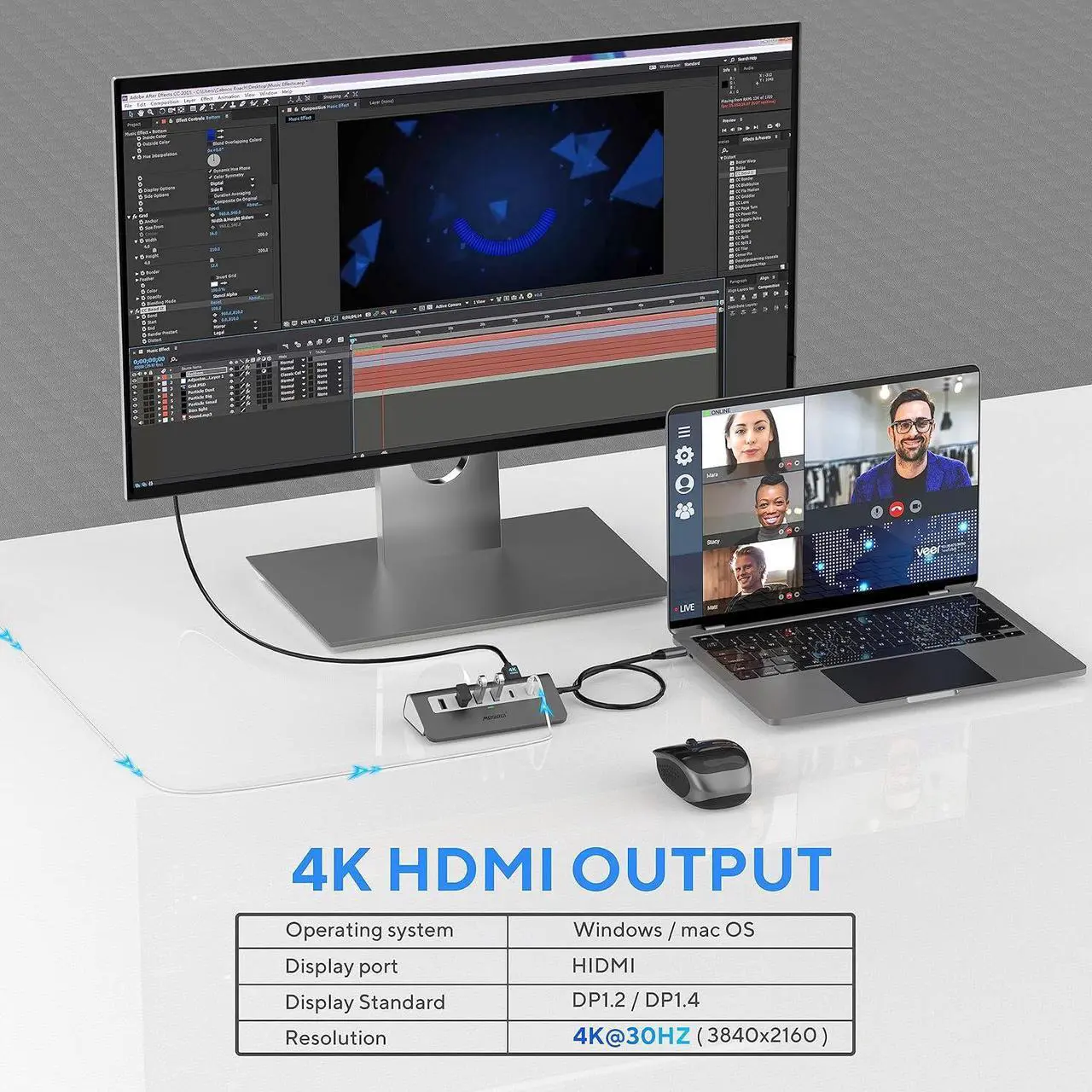 Alt view image 3 of 7 - USB C Hub,Mosirui 9-in-1 USB C Hub Multiport Adapter Docking Station USB CHub with 4KHDMI,5Gbps USB-A3.0/USB-C 3.0, USB 2.0, 100W PD, SD/TF for MacBook/Pro iPad/Dell/HP/Desktop/Laptop
