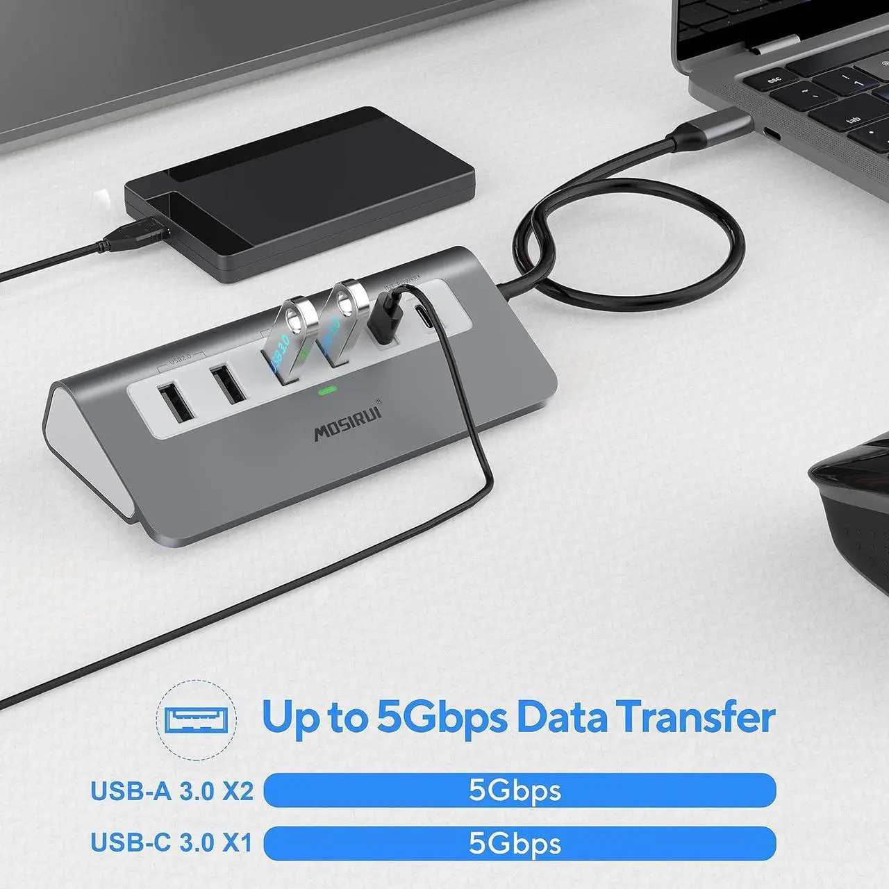 Alt view image 4 of 7 - USB C Hub,Mosirui 9-in-1 USB C Hub Multiport Adapter Docking Station USB CHub with 4KHDMI,5Gbps USB-A3.0/USB-C 3.0, USB 2.0, 100W PD, SD/TF for MacBook/Pro iPad/Dell/HP/Desktop/Laptop