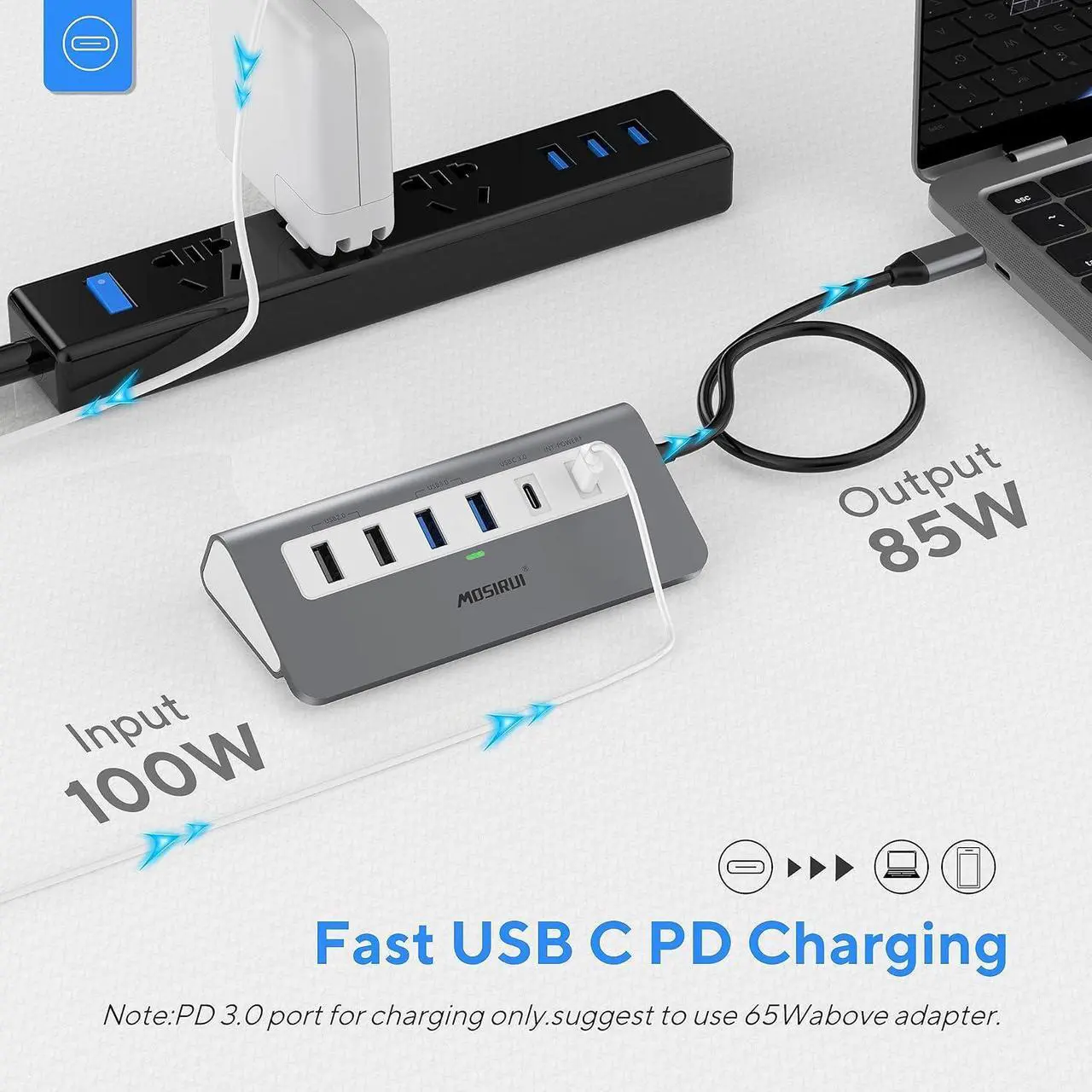 Alt view image 6 of 7 - USB C Hub,Mosirui 9-in-1 USB C Hub Multiport Adapter Docking Station USB CHub with 4KHDMI,5Gbps USB-A3.0/USB-C 3.0, USB 2.0, 100W PD, SD/TF for MacBook/Pro iPad/Dell/HP/Desktop/Laptop