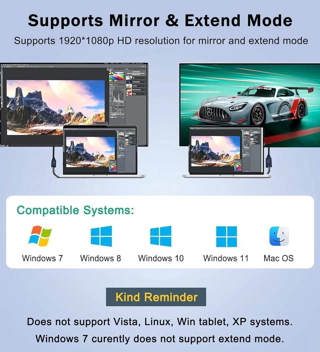 Alt view image 5 of 7 - USB 3.0 to HDMI Adapter (7-in-1), USB 3.0 Hub with HDMI 1080P, USB 3.0, USB 2.0, USB C Data & Power Ports, USB to HDMI Hub for Monitor, PC, Laptop, Desktop Support Windows 7/8/10/11 & Mac OS