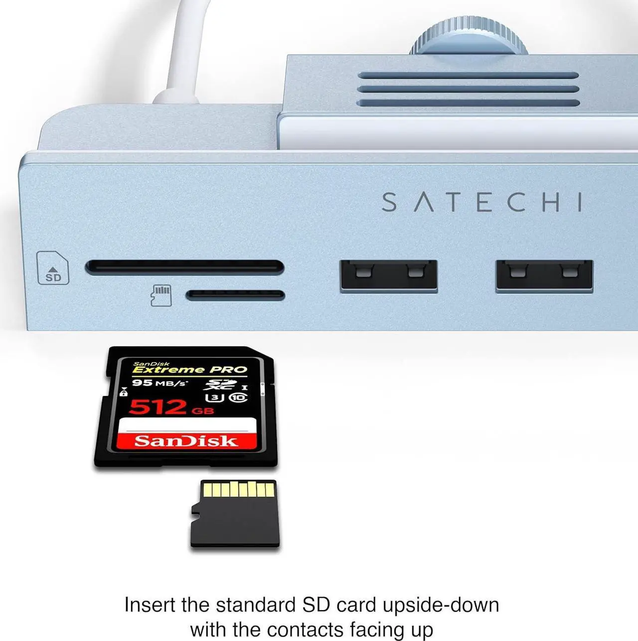 Alt view image 3 of 7 - Satechi USB C Hub Multiport Adapter V2, USB C Docking Station with 4K HDMI, 60W USB C PD Charging, 3 USB-A, Ethernet, Micro/SD Card Readers, for MacBook Pro/Air M1 M2 M3, Windows - Blue