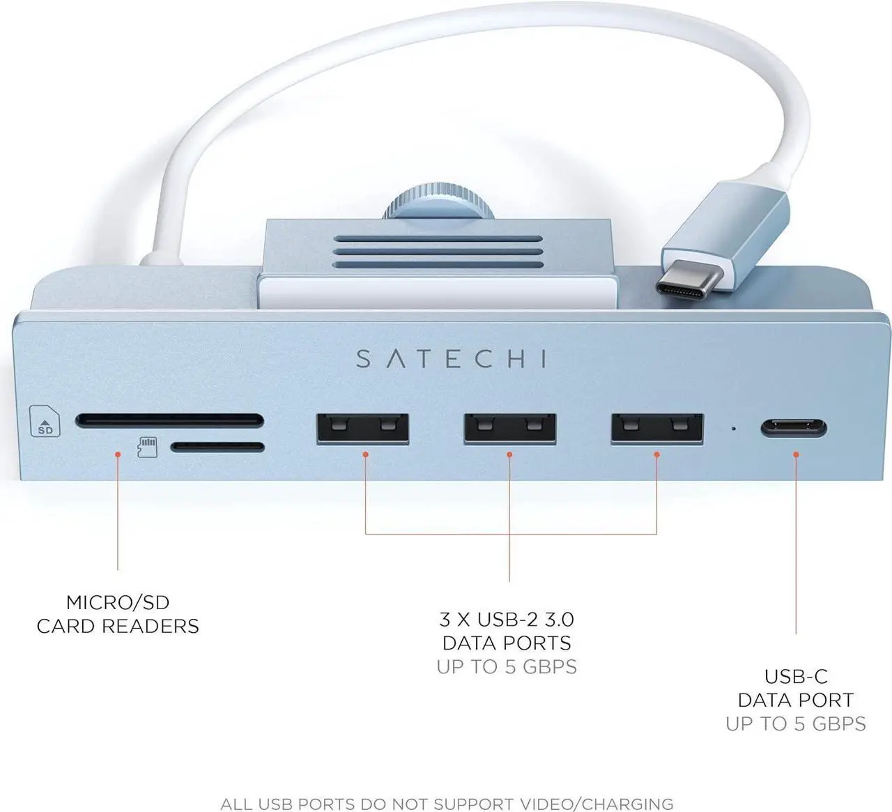 Alt view image 2 of 7 - Satechi USB C Hub Multiport Adapter V2, USB C Docking Station with 4K HDMI, 60W USB C PD Charging, 3 USB-A, Ethernet, Micro/SD Card Readers, for MacBook Pro/Air M1 M2 M3, Windows - Blue