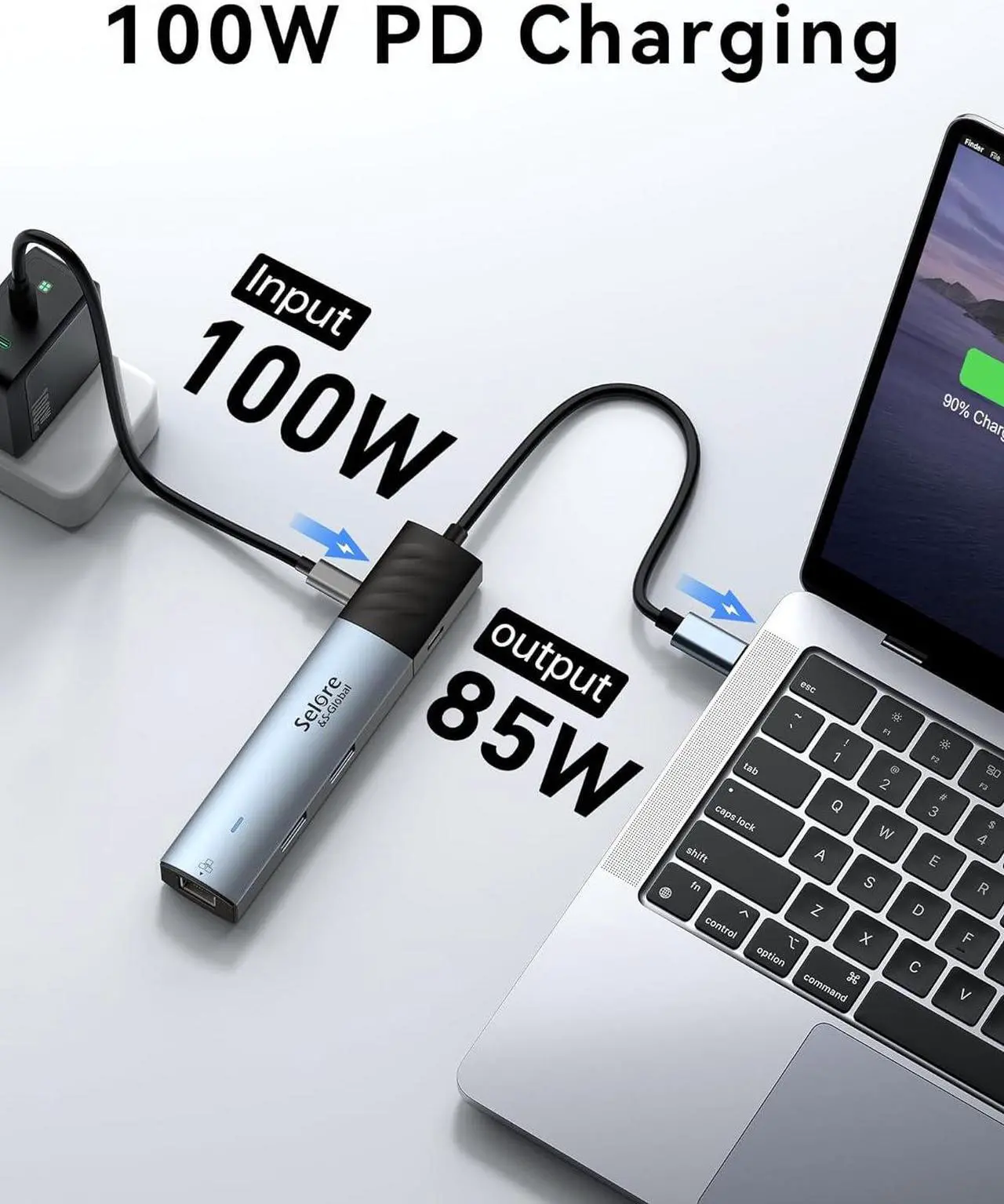 Alt view image 4 of 6 - USB C Hub HDMI Ethernet Multiport Adapter for MacBook Pro/Air,Selore&S-Global 6 in 1 USB C Dongle with 4K@60 HMDI Hub,Gigabit Ethernet,100W PD,USB C Data Port and 2 USB 3.0