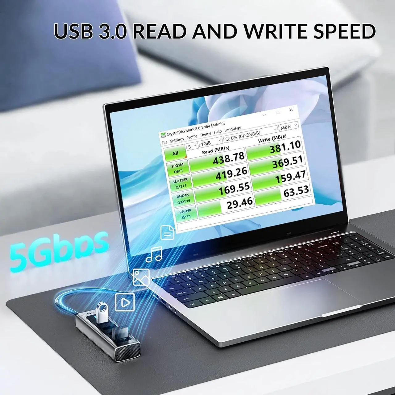 Alt view image 4 of 7 - USB C HUB for Laptop [1G File Transfer 3s], USB 3.0 HUB Supports 2 * 1TB 2.5'' Hard Drive Enclosures, Aluminum 4 Port USB HUB with 5.9 inch Cable for Xbox, Flash Drive, HDD, Console etc