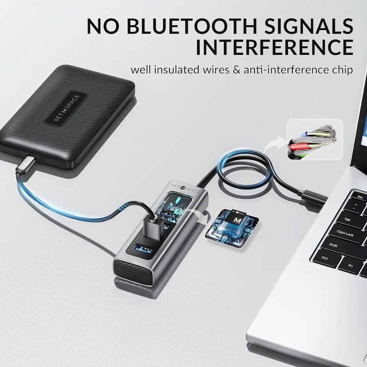 Alt view image 6 of 7 - USB C HUB for Laptop [1G File Transfer 3s], USB 3.0 HUB Supports 2 * 1TB 2.5'' Hard Drive Enclosures, Aluminum 4 Port USB HUB with 5.9 inch Cable for Xbox, Flash Drive, HDD, Console etc