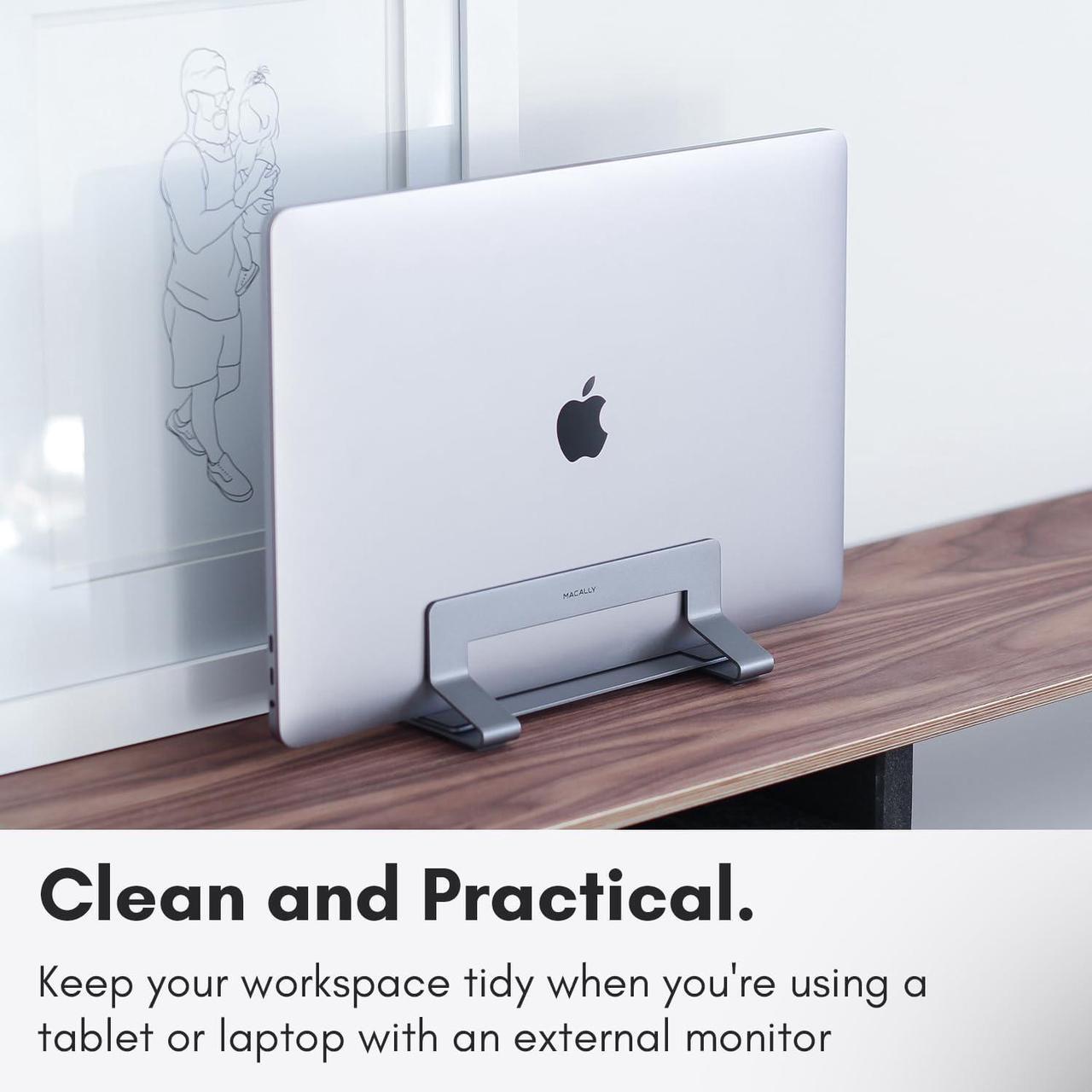 Alt view image 2 of 7 - Macally Vertical Laptop Stand for Desk - Adjustable Desk Laptop Holder for Universal Compatibility - Saves Space & Improves Airflow - Use as MacBook Stand Vertical Dock (Pro/Air) - Weighted Frame