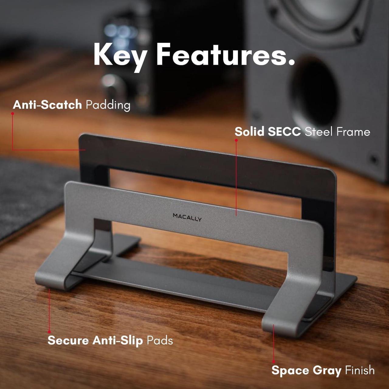 Alt view image 3 of 7 - Macally Vertical Laptop Stand for Desk - Adjustable Desk Laptop Holder for Universal Compatibility - Saves Space & Improves Airflow - Use as MacBook Stand Vertical Dock (Pro/Air) - Weighted Frame
