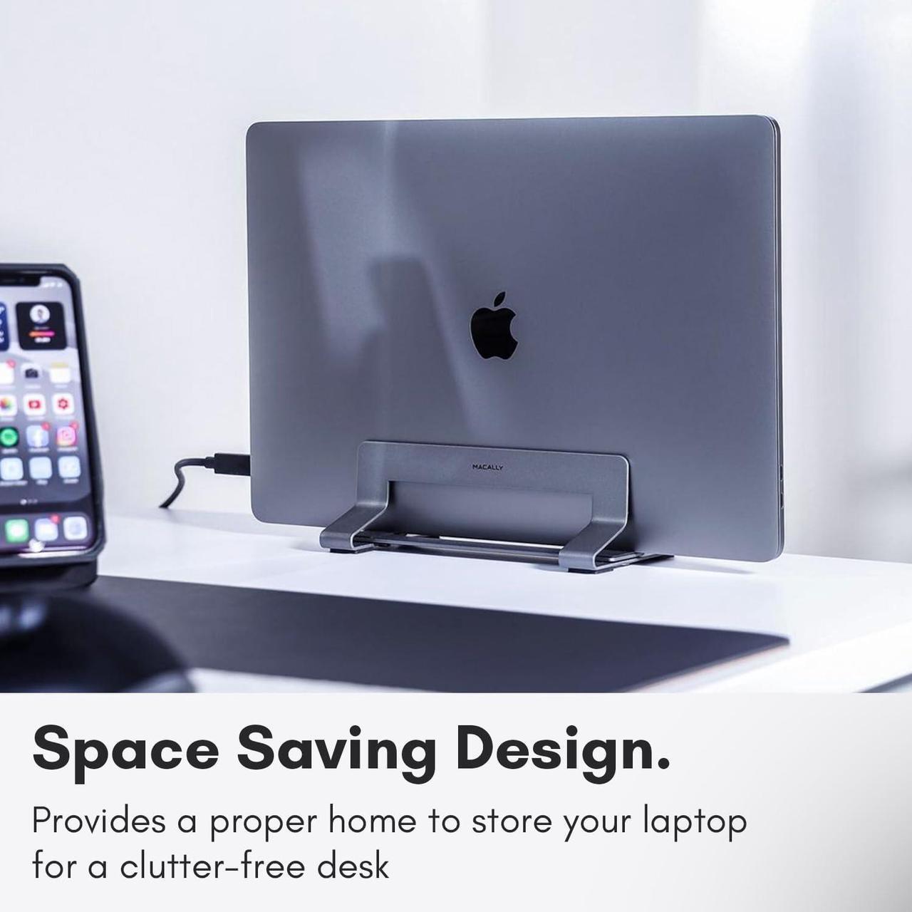 Alt view image 4 of 7 - Macally Vertical Laptop Stand for Desk - Adjustable Desk Laptop Holder for Universal Compatibility - Saves Space & Improves Airflow - Use as MacBook Stand Vertical Dock (Pro/Air) - Weighted Frame