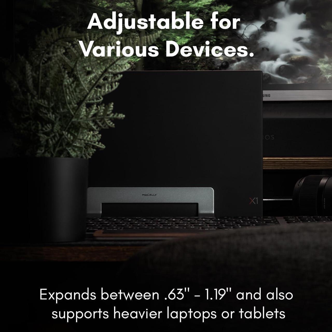 Alt view image 5 of 7 - Macally Vertical Laptop Stand for Desk - Adjustable Desk Laptop Holder for Universal Compatibility - Saves Space & Improves Airflow - Use as MacBook Stand Vertical Dock (Pro/Air) - Weighted Frame