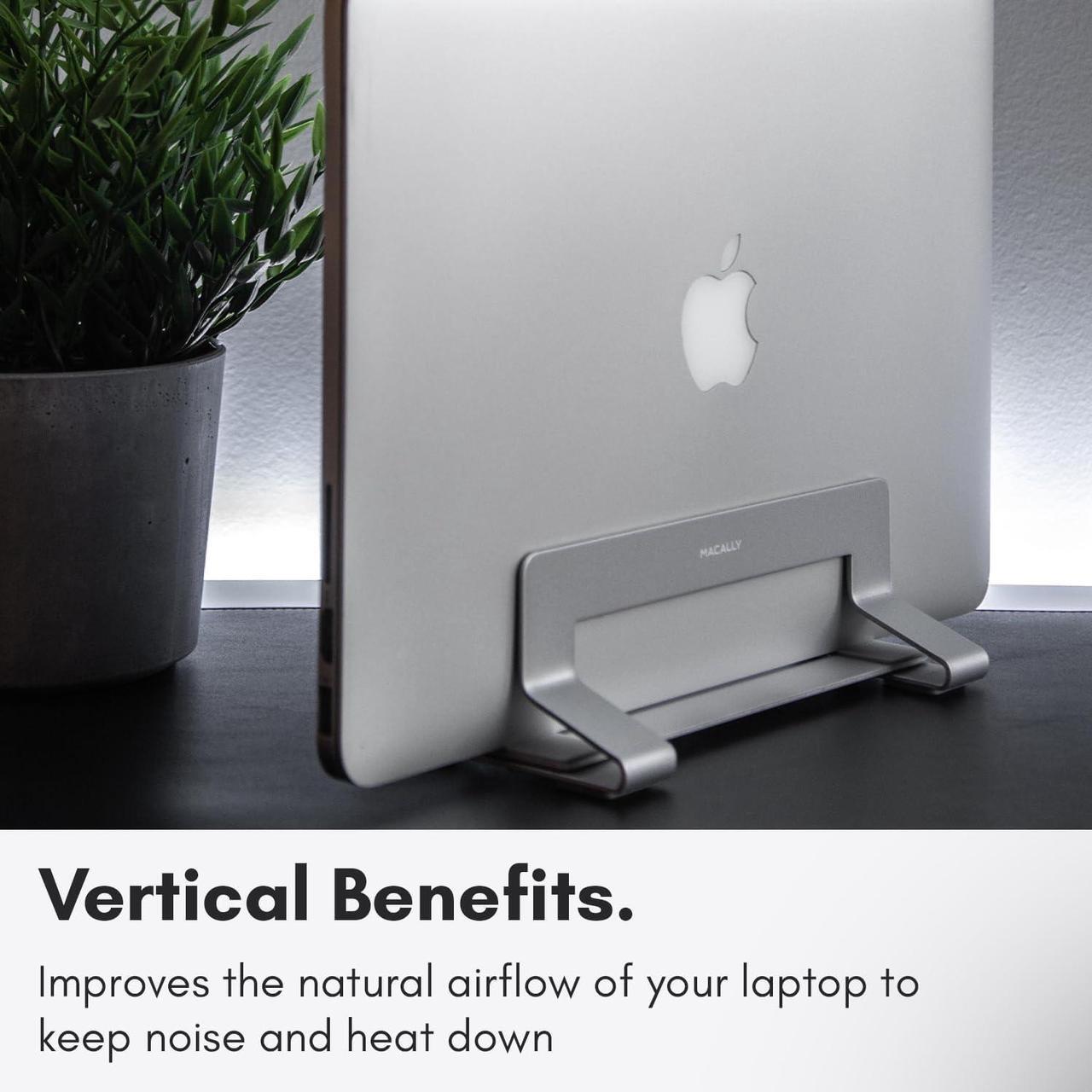 Alt view image 6 of 7 - Macally Vertical Laptop Stand for Desk - Adjustable Desk Laptop Holder for Universal Compatibility - Saves Space & Improves Airflow - Use as MacBook Stand Vertical Dock (Pro/Air) - Weighted Frame
