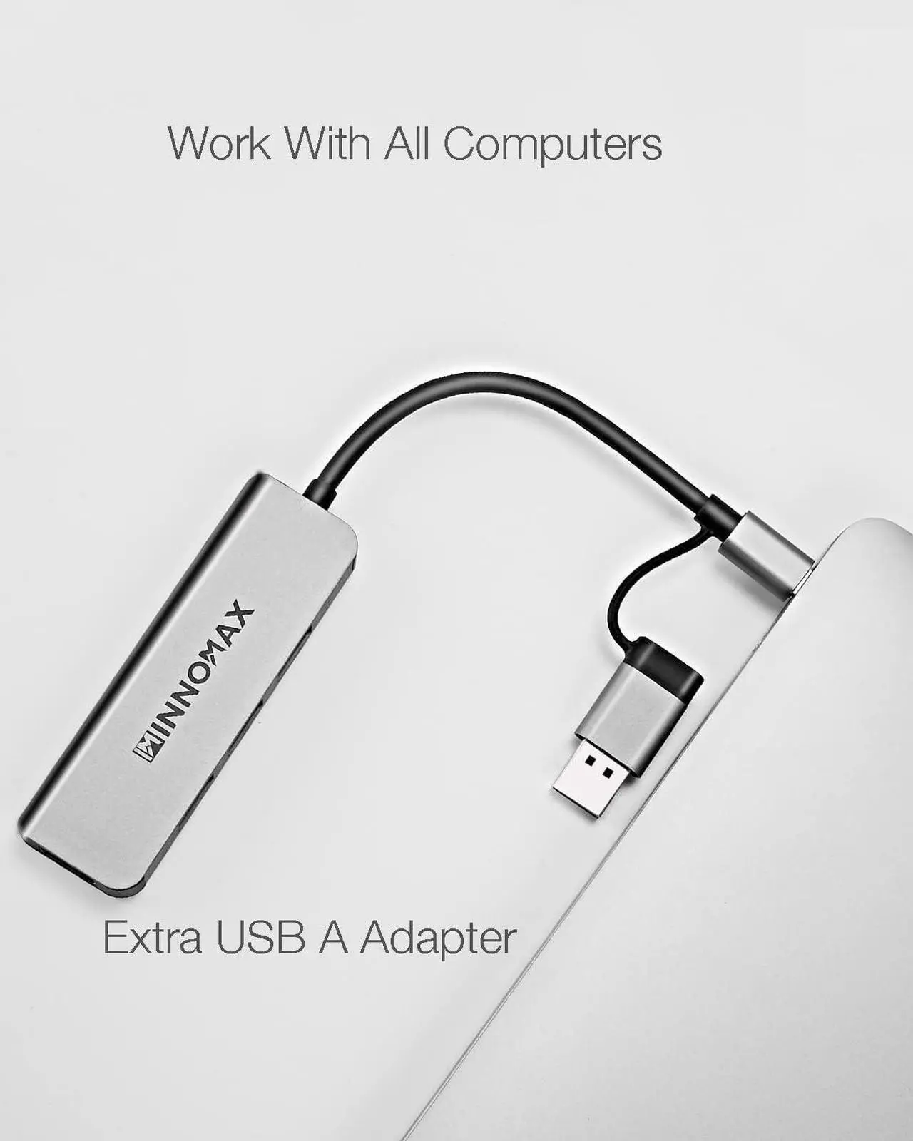 Alt view image 5 of 6 - USB C to USB Hub 4 Ports, INNOMAX Aluminum USB Type C to Multiport USB 3.0 Adapter with One Extra USB A Male Adapter for All Computers: MacBook, iPad Pro, Flash Drive, HDD, Printer, Mouse etc