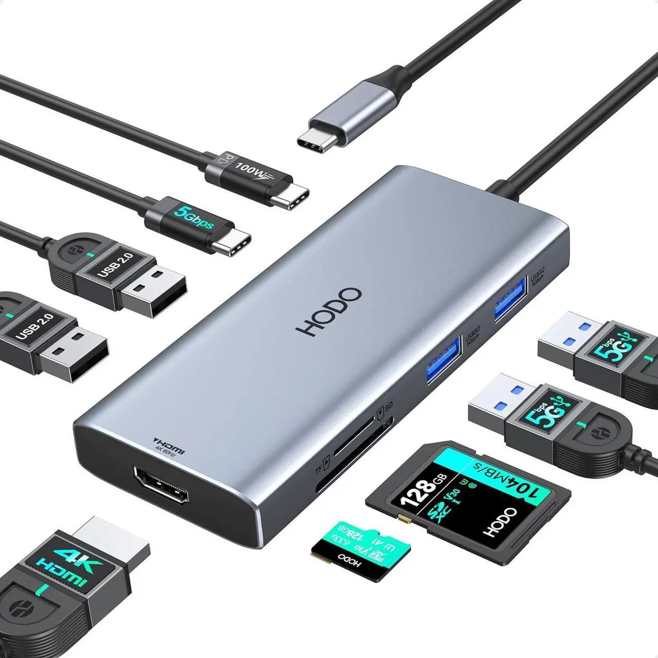 Main image of USB C Hub Multiport Adapter for MacBook Pro/Air,9 in 1 USB C to HDMI Mac Dongle with 4K@60Hz+PD100W+SD/TF Card Reader+USB3.0+USB2.0 Compatible for Ipad/iPhone 15 pro/max/Dell XPS/HP/Lenovo and More